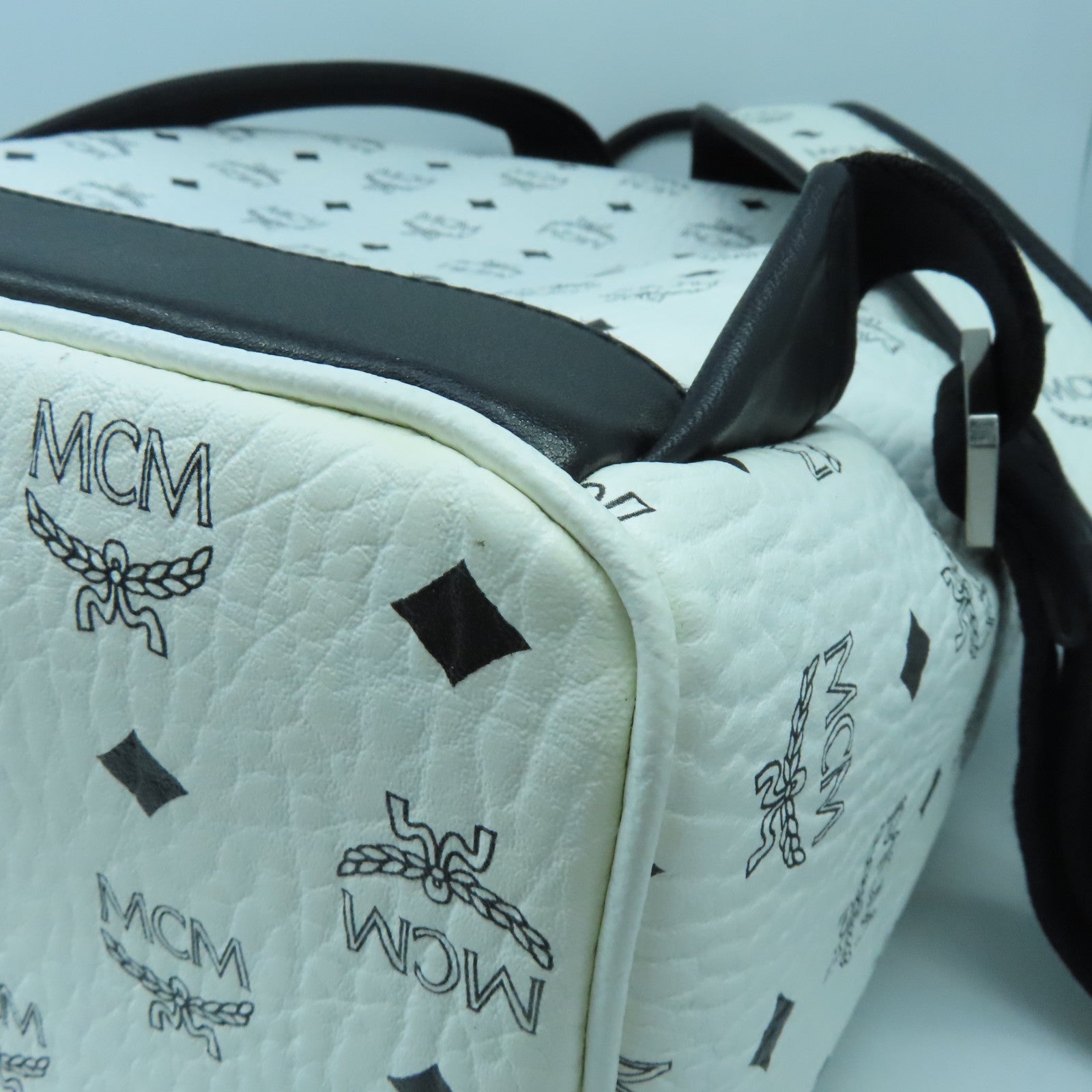 MCM PVC Dual Stark Backpack Silver Buckle Backpack White