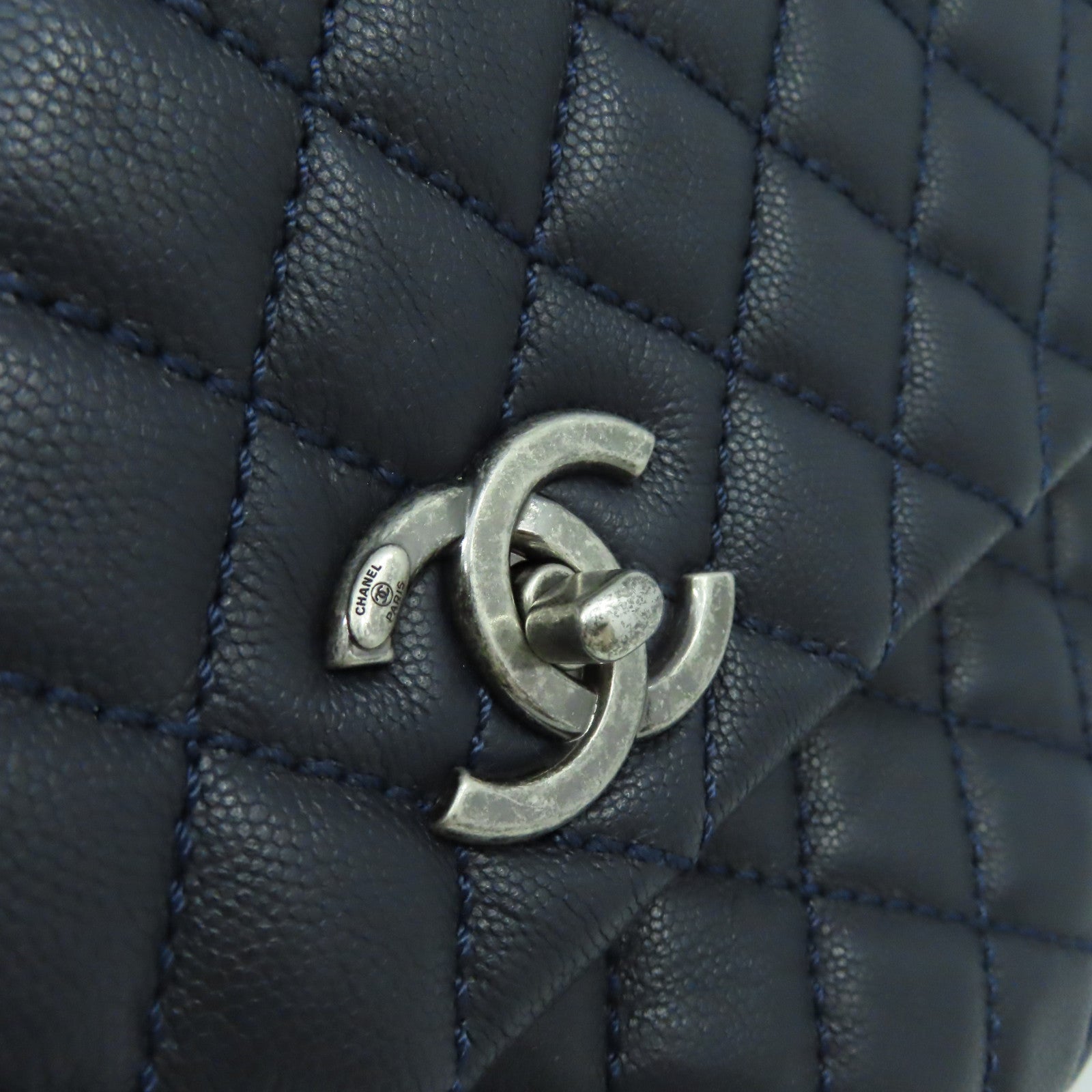 CHANEL 【激減優惠】菱格Caviar皮革/蜥蝪皮革CoCo Handle 2Way Chain Shoulder Bga銀扣鏈帶手挽肩背兩用袋寶藍色