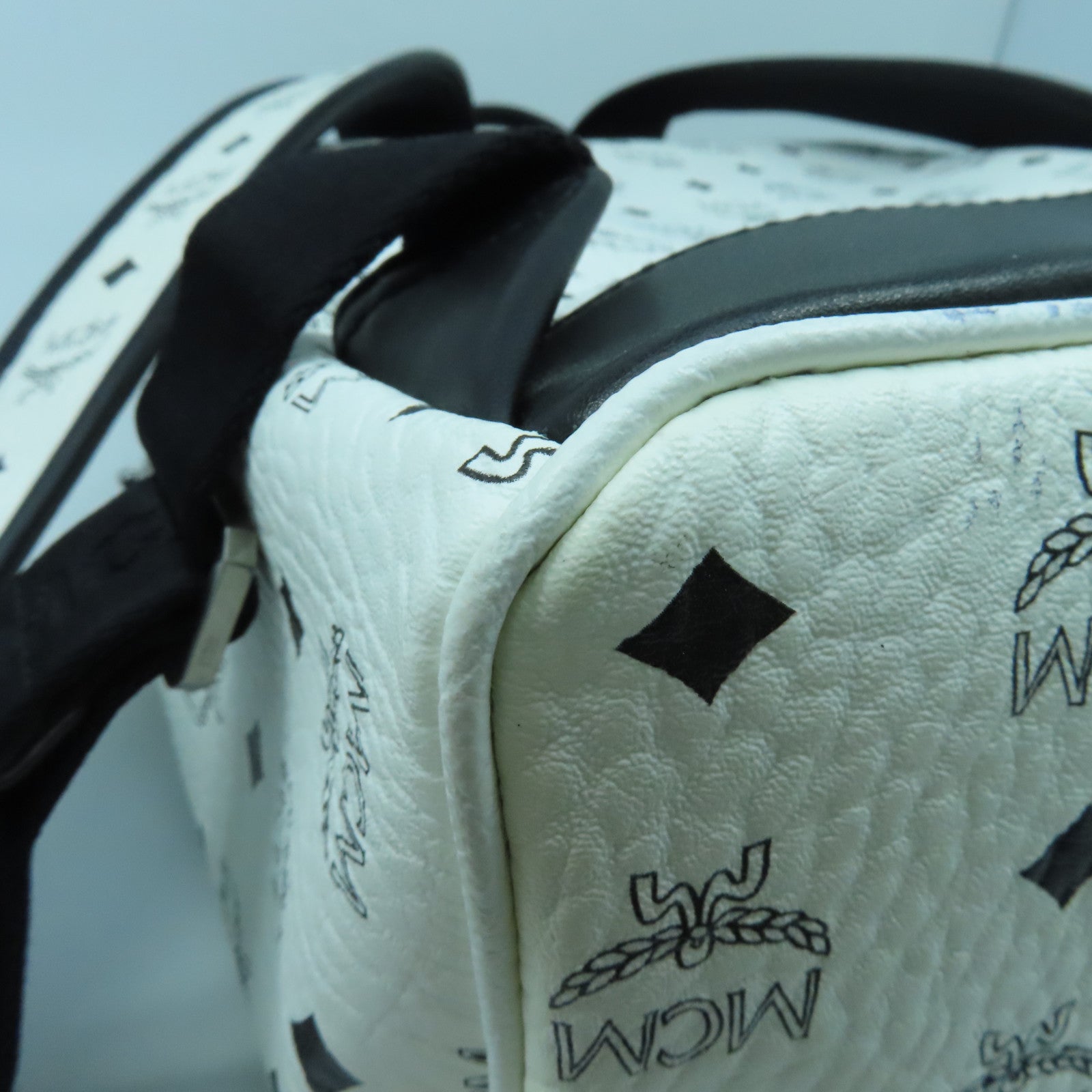 MCM PVC Dual Stark Backpack Silver Buckle Backpack White