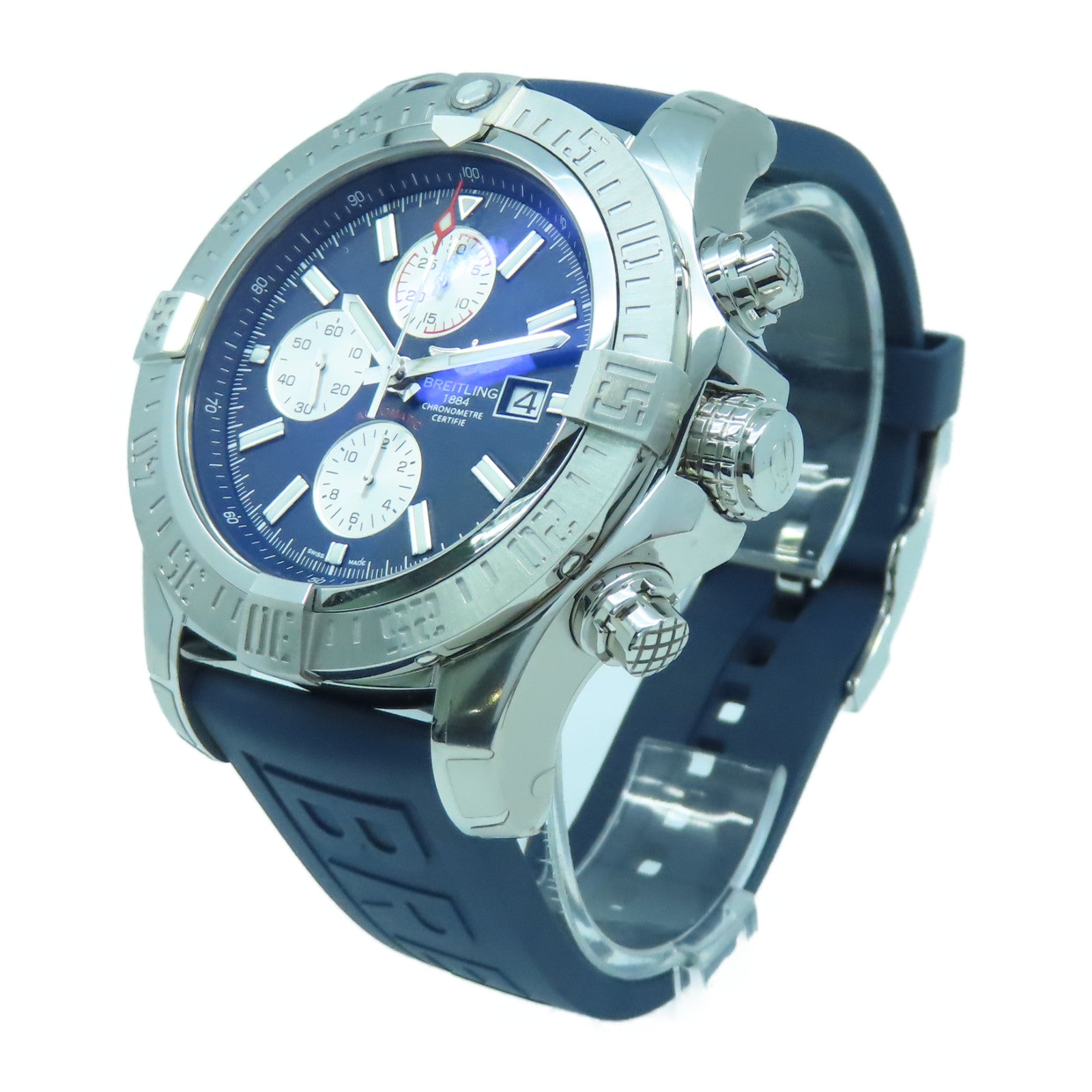 BREITLING Super Avenger 不鏽鋼/橡膠帶自動機芯手錶藍色