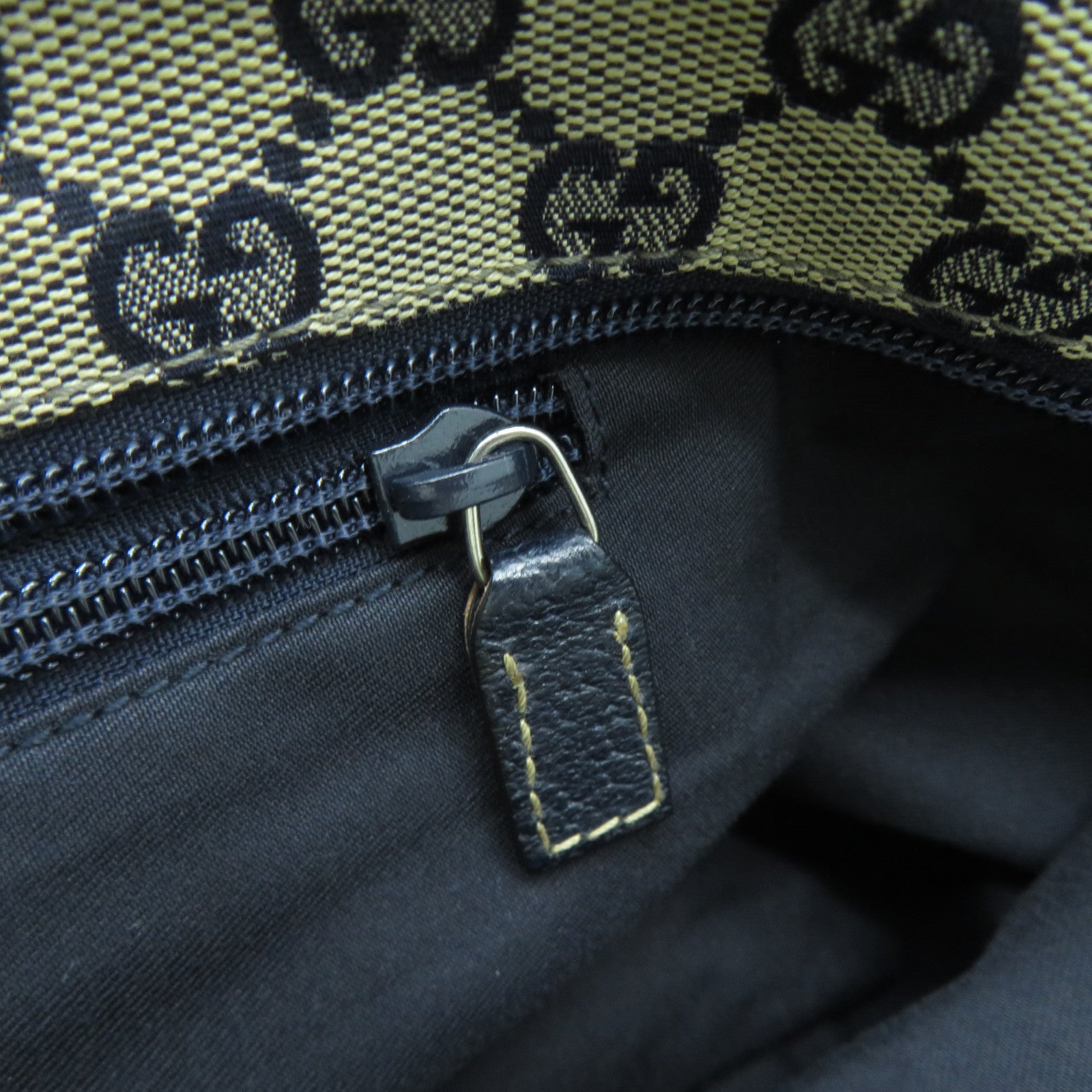 GUCCI 帆布Tote Bag銀扣肩背袋米色/藍色
