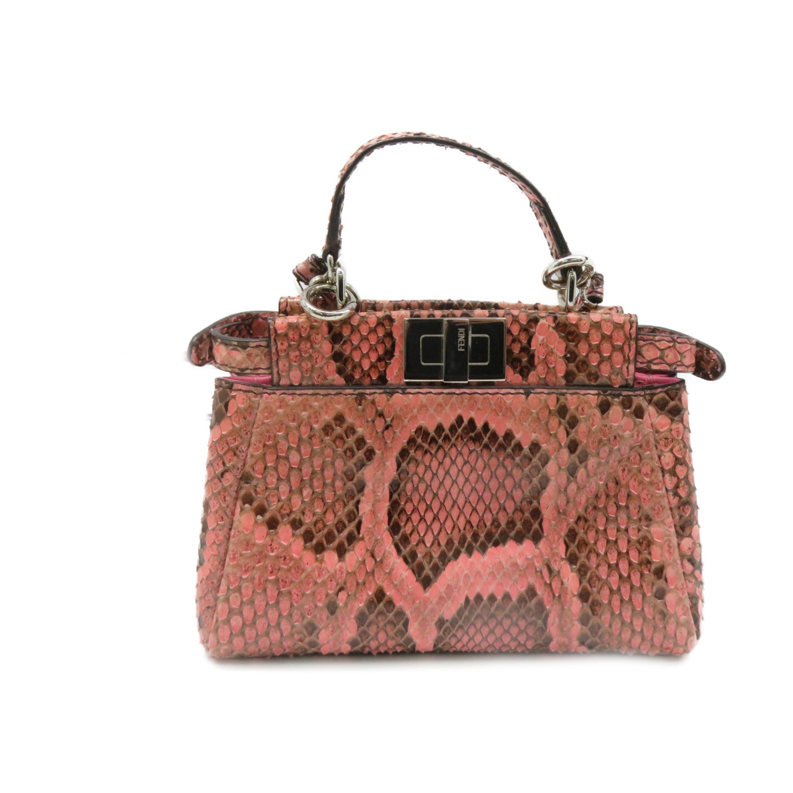 FENDI 蛇皮皮革Micro Peekaboo 2 way Shoulder Bag手挽肩背兩用袋粉紅色