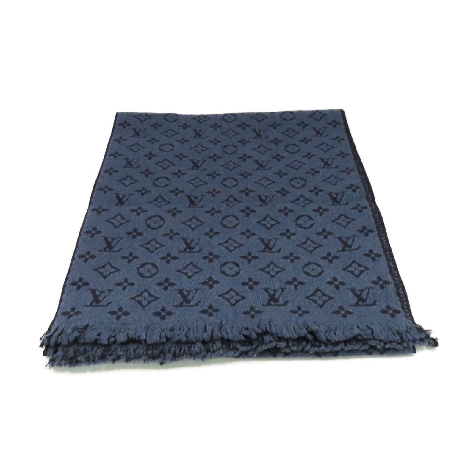 LOUIS VUITTON 羊毛Scarf圍巾寶藍色/黑色
