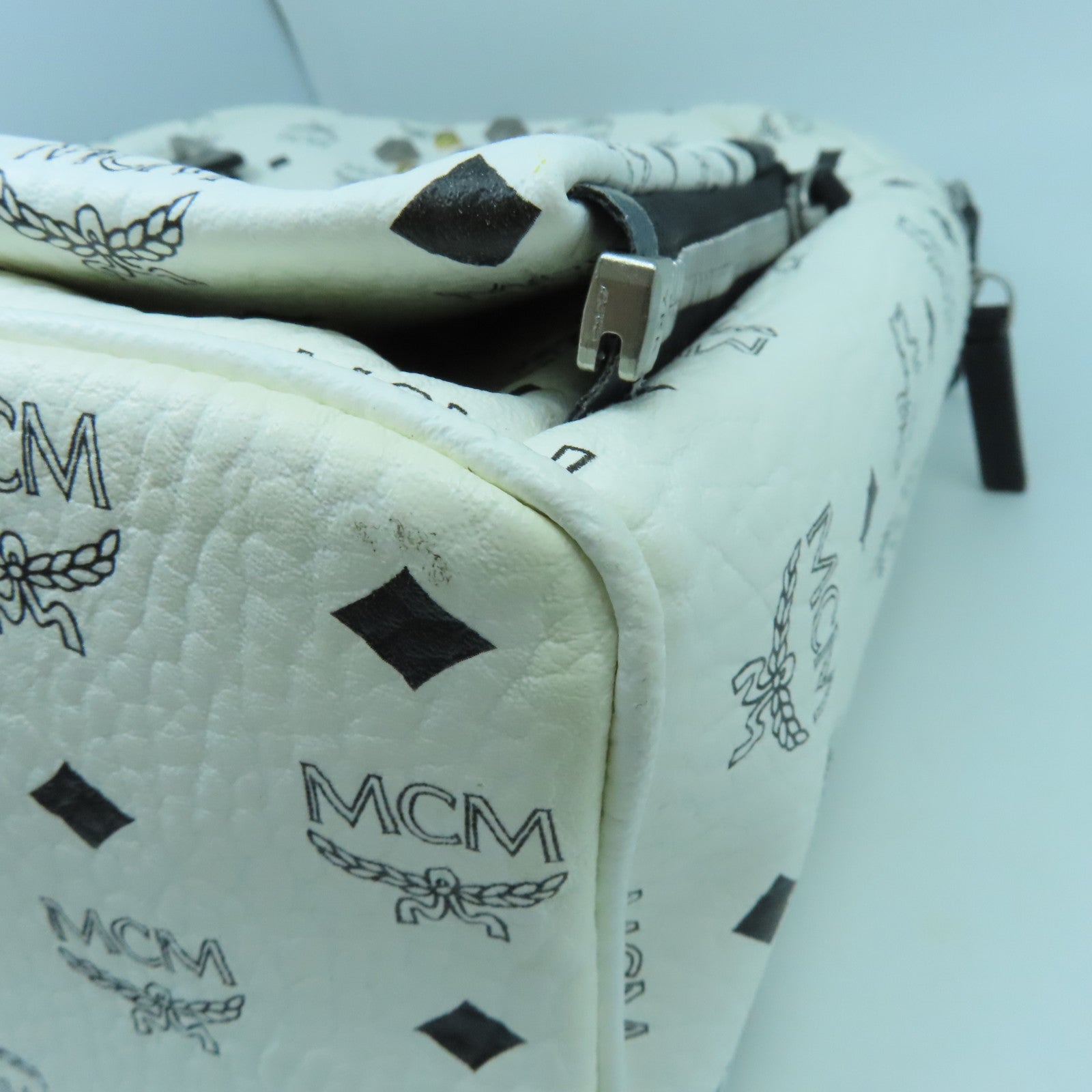 MCM PVC Dual Stark Backpack Silver Buckle Backpack White