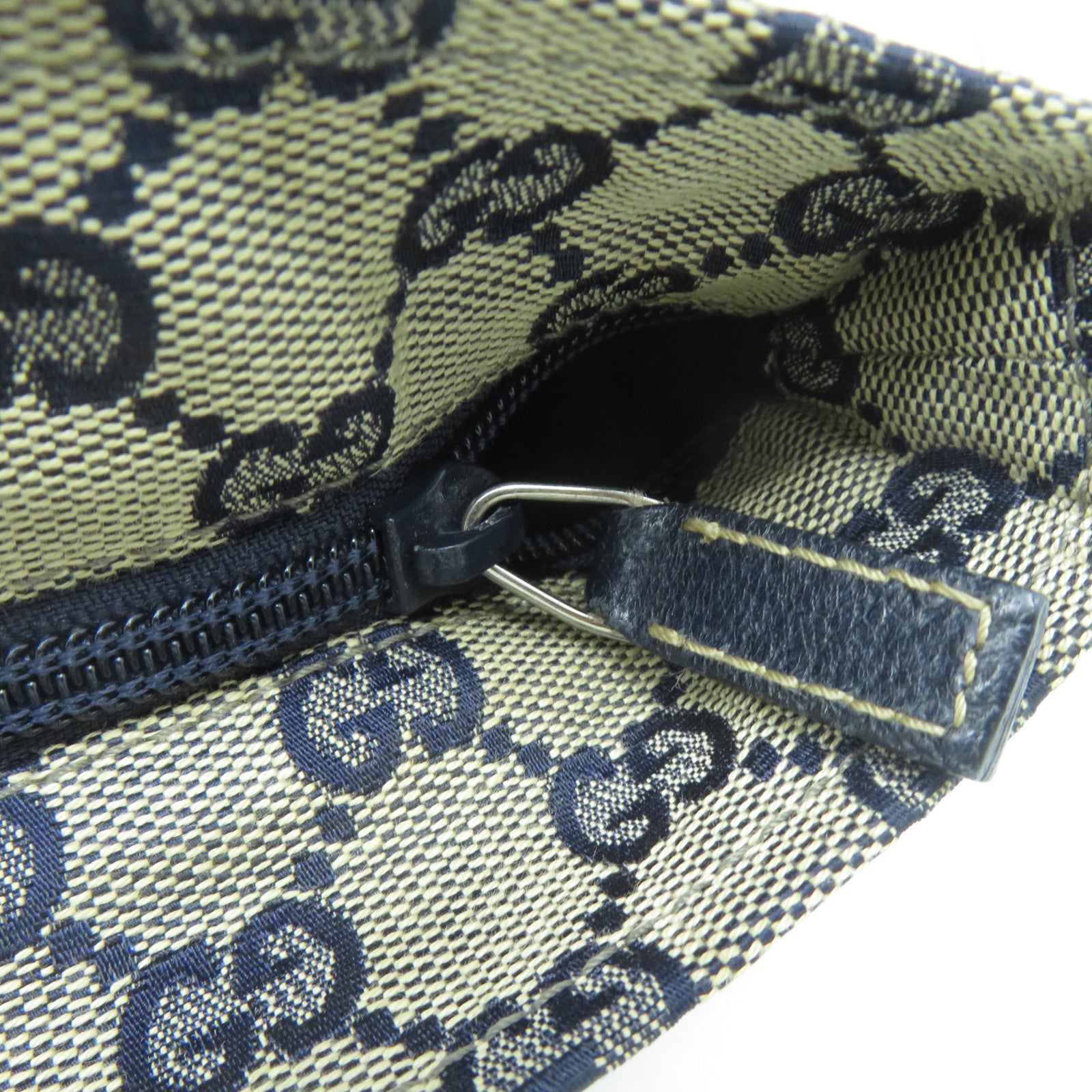 GUCCI 帆布Tote Bag銀扣肩背袋米色/藍色