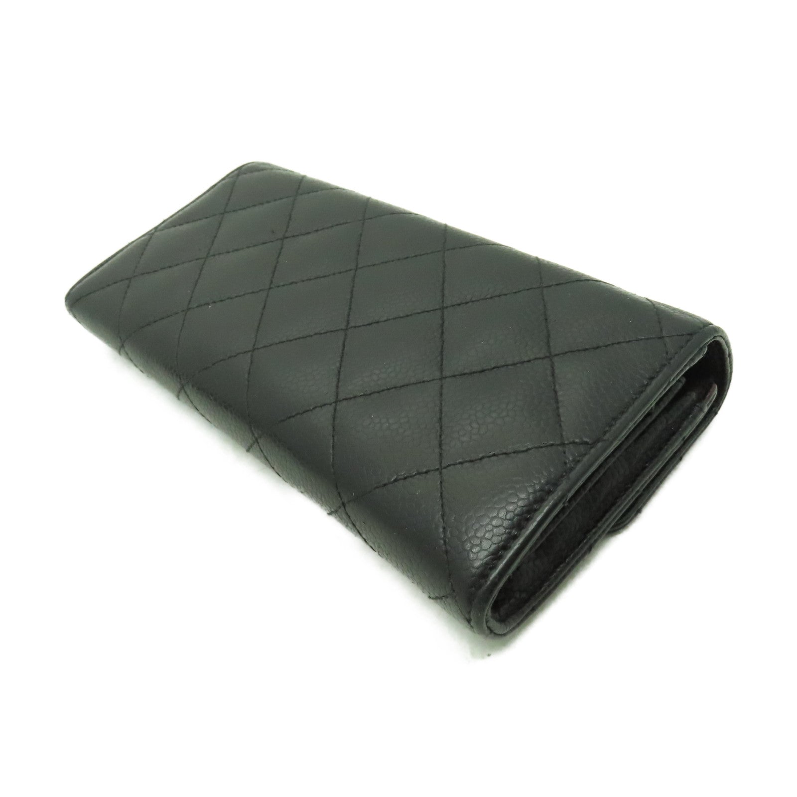 CHANEL 菱格Caviar皮革Long Wallet金扣長錢包黑色