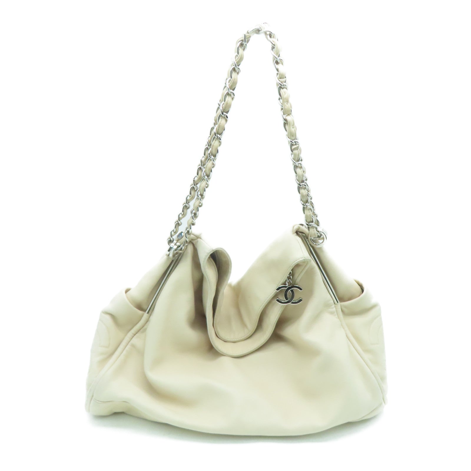 CHANEL 【激減優惠】羊皮皮革Chain Shoulder Bag銀扣肩背袋白色
