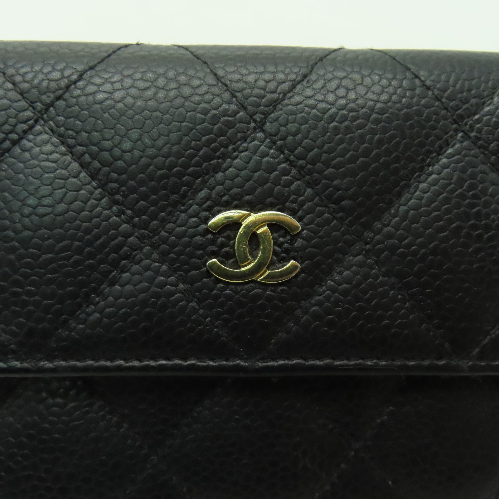 CHANEL 菱格Caviar皮革Long Wallet金扣長錢包黑色
