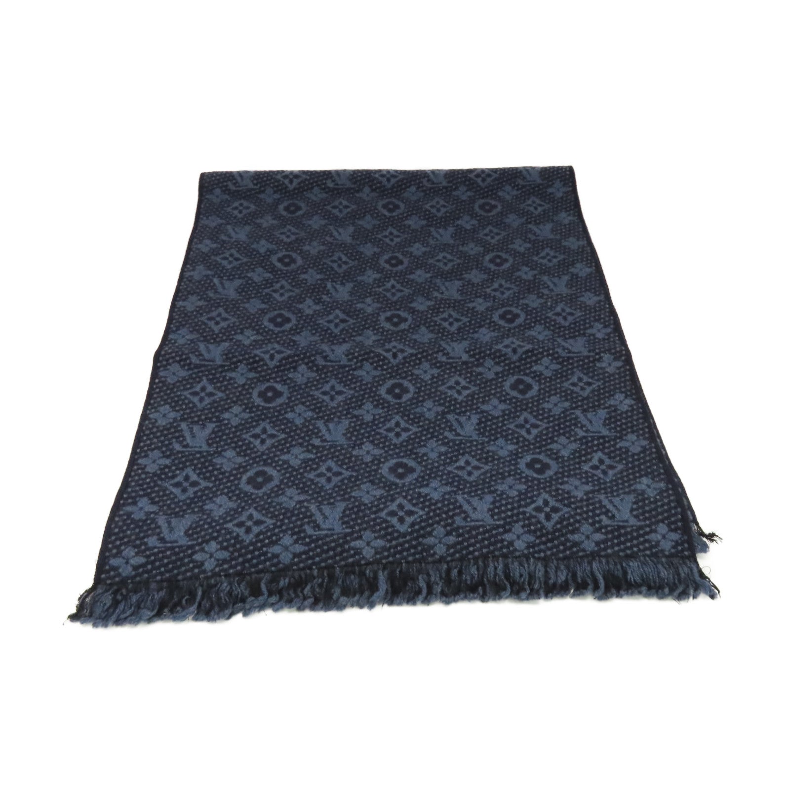 LOUIS VUITTON 羊毛Scarf圍巾寶藍色/黑色