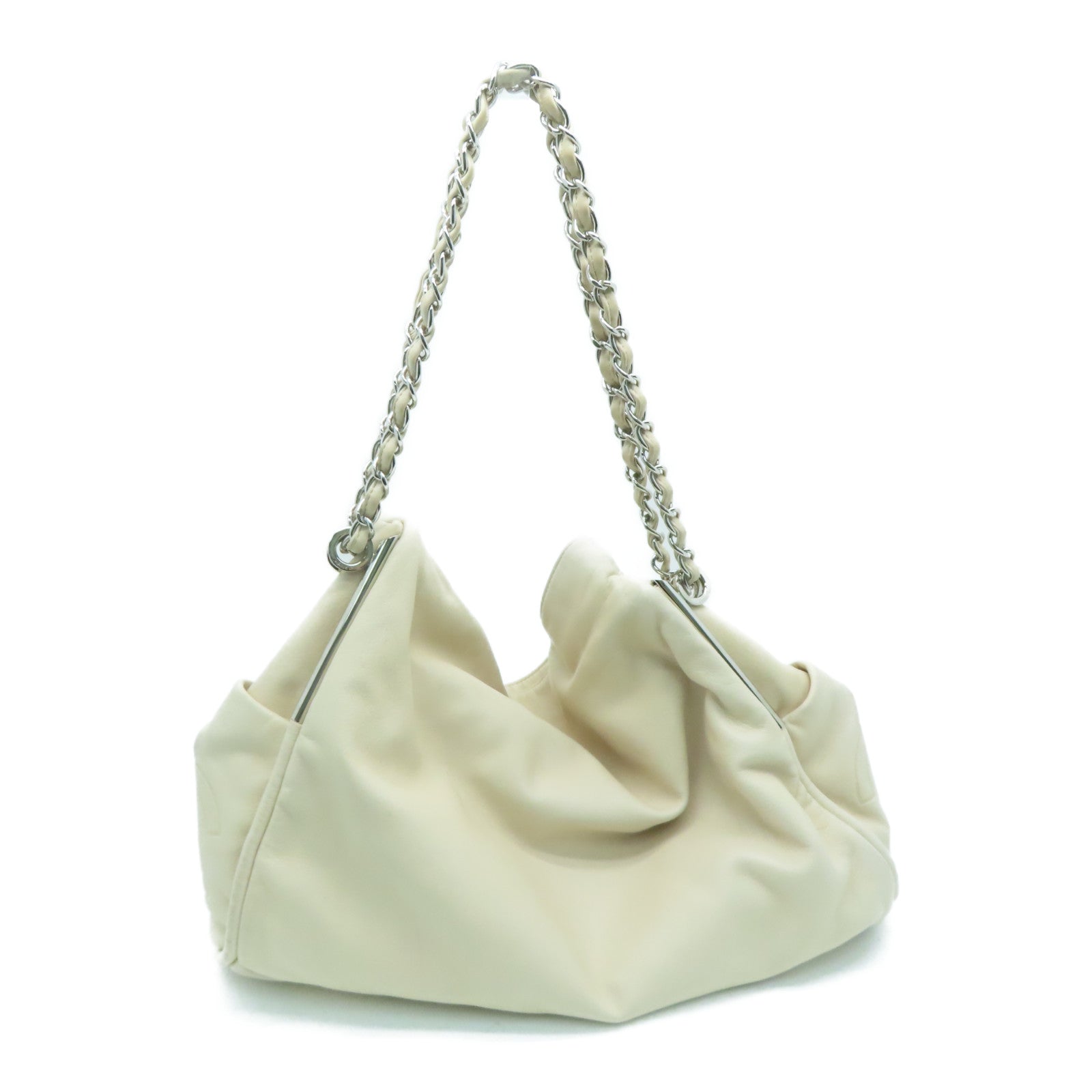 CHANEL 【激減優惠】羊皮皮革Chain Shoulder Bag銀扣肩背袋白色
