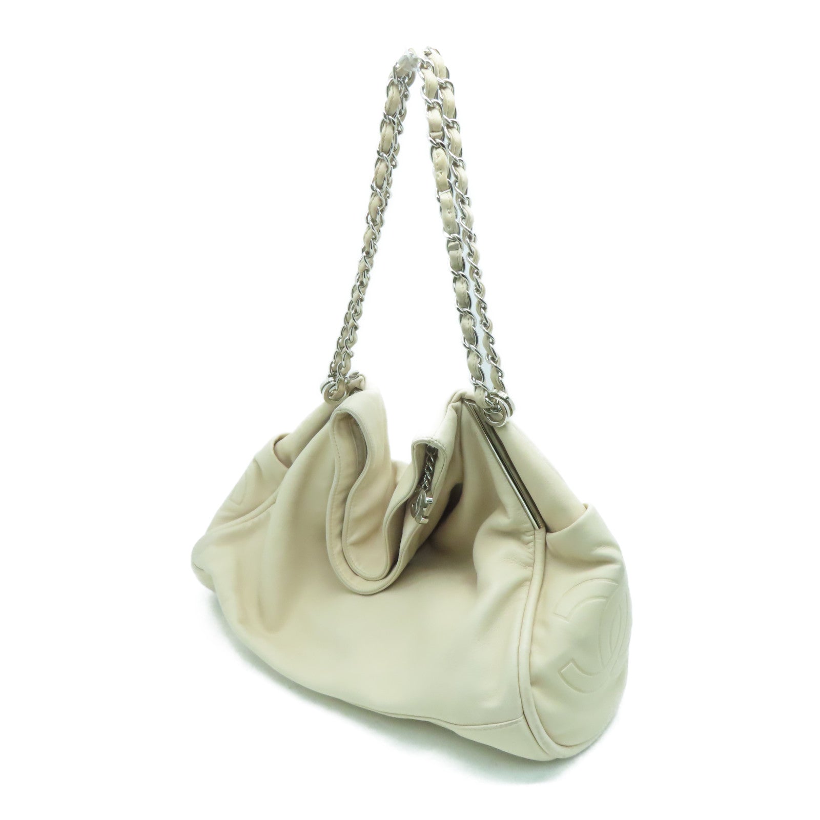 CHANEL 【激減優惠】羊皮皮革Chain Shoulder Bag銀扣肩背袋白色