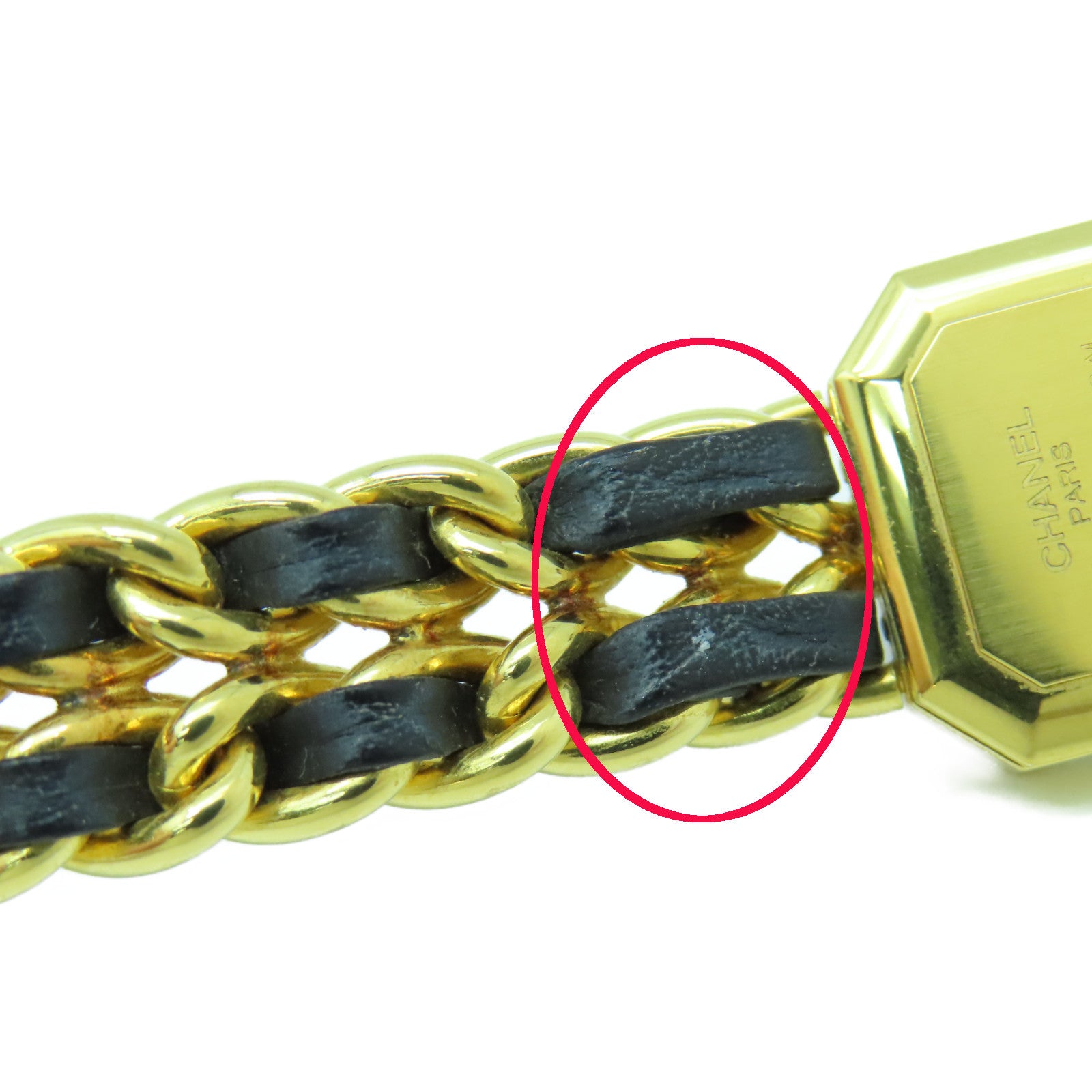 CHANEL Premiere L鍍金/皮革手錶石英機芯黑色