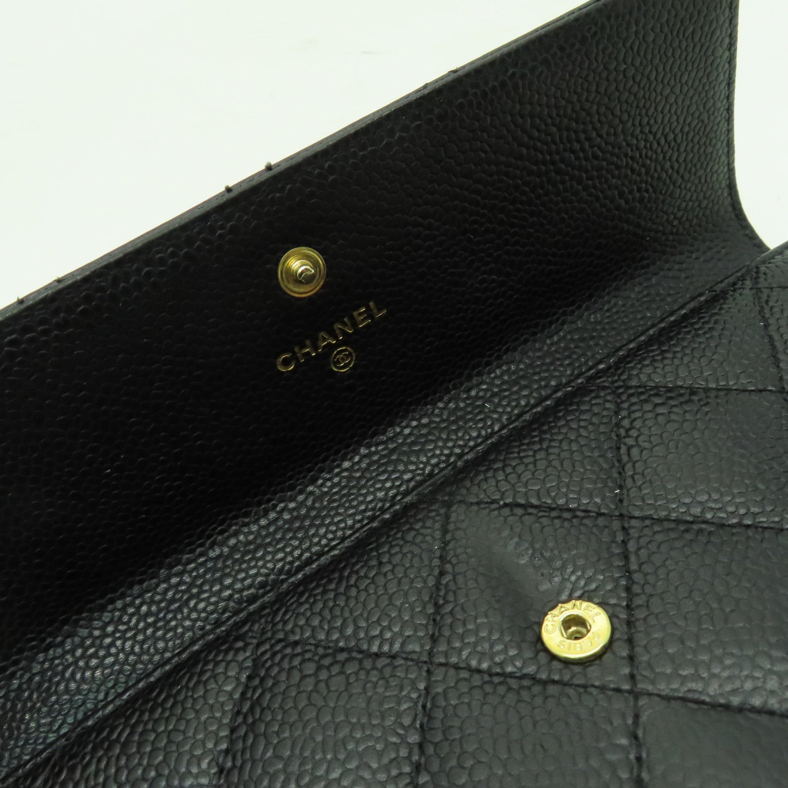 CHANEL 菱格Caviar皮革Long Wallet金扣長錢包黑色