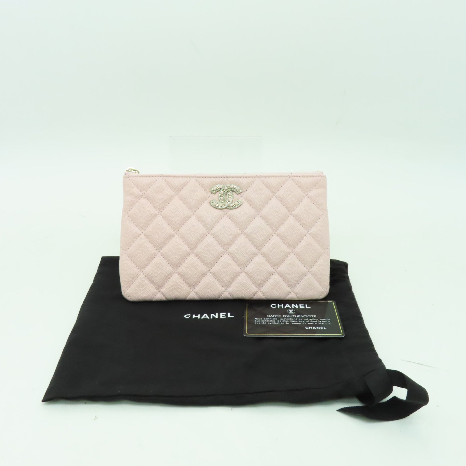 CHANEL 菱格Caviar皮革Clutch Bag金扣手拿包粉紅色