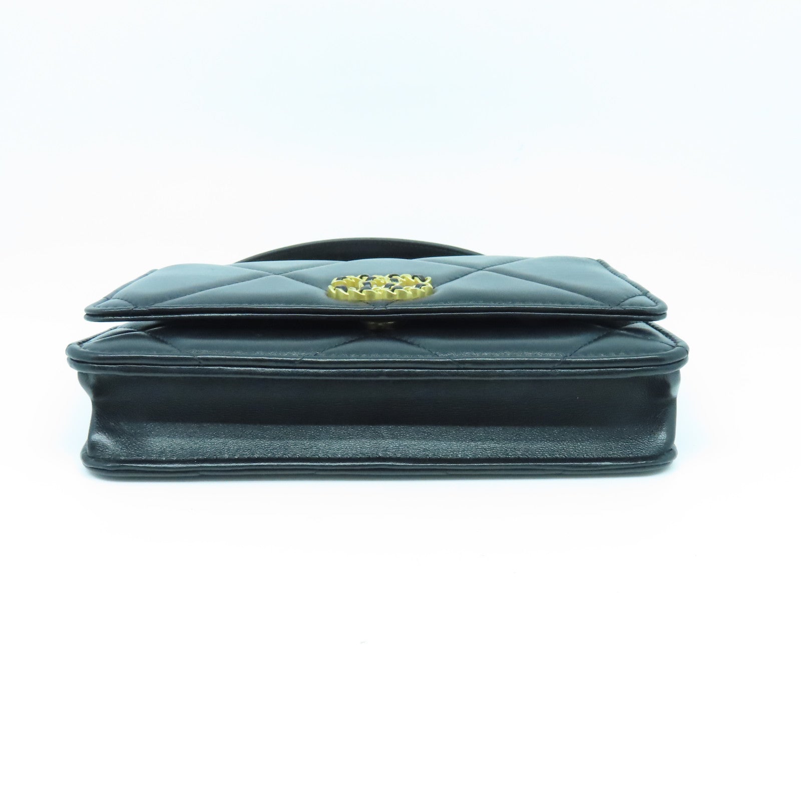 CHANEL 菱格羊皮皮革Chain Shoulder Bag金扣/銀扣鏈帶肩背袋黑色