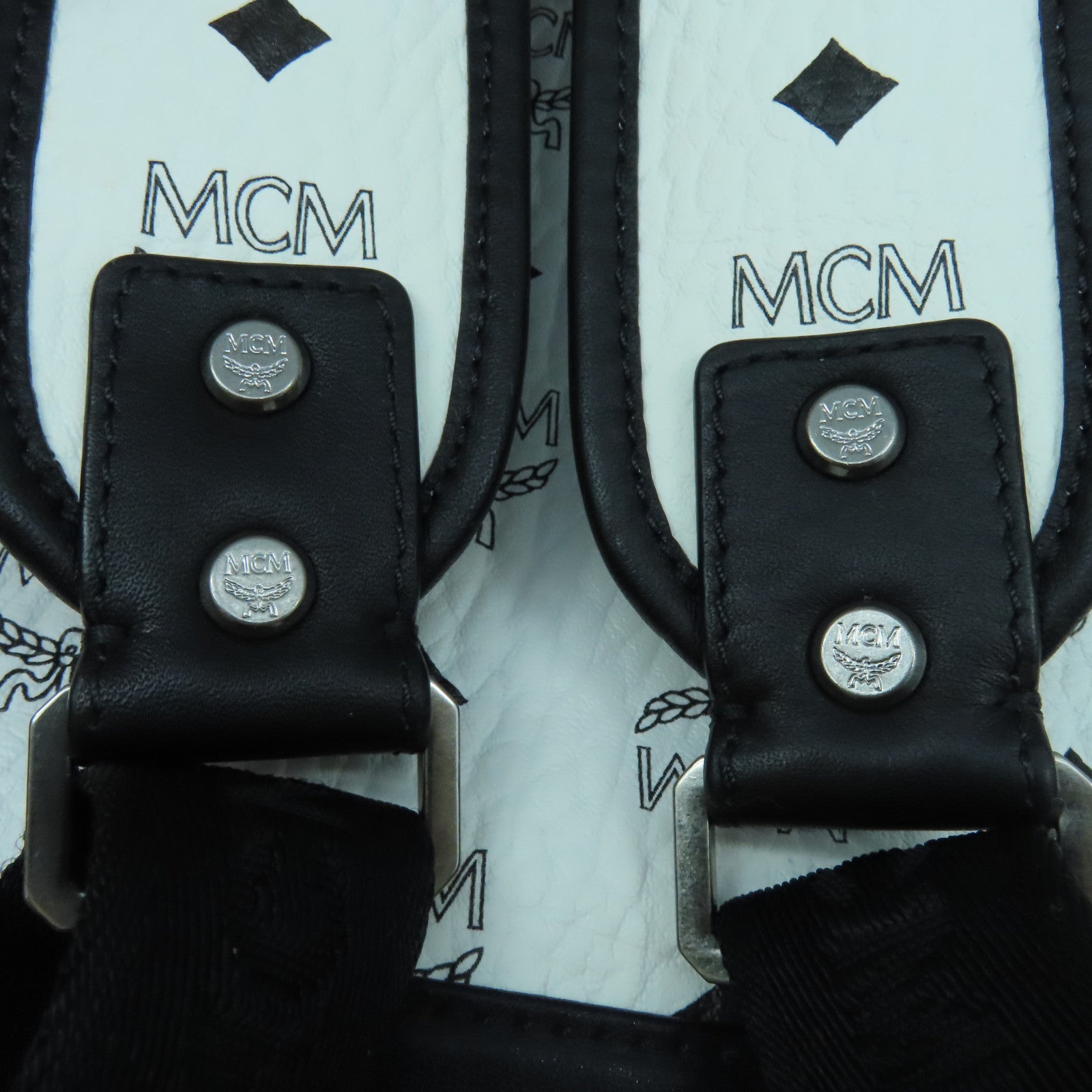MCM PVC Dual Stark Backpack Silver Buckle Backpack White