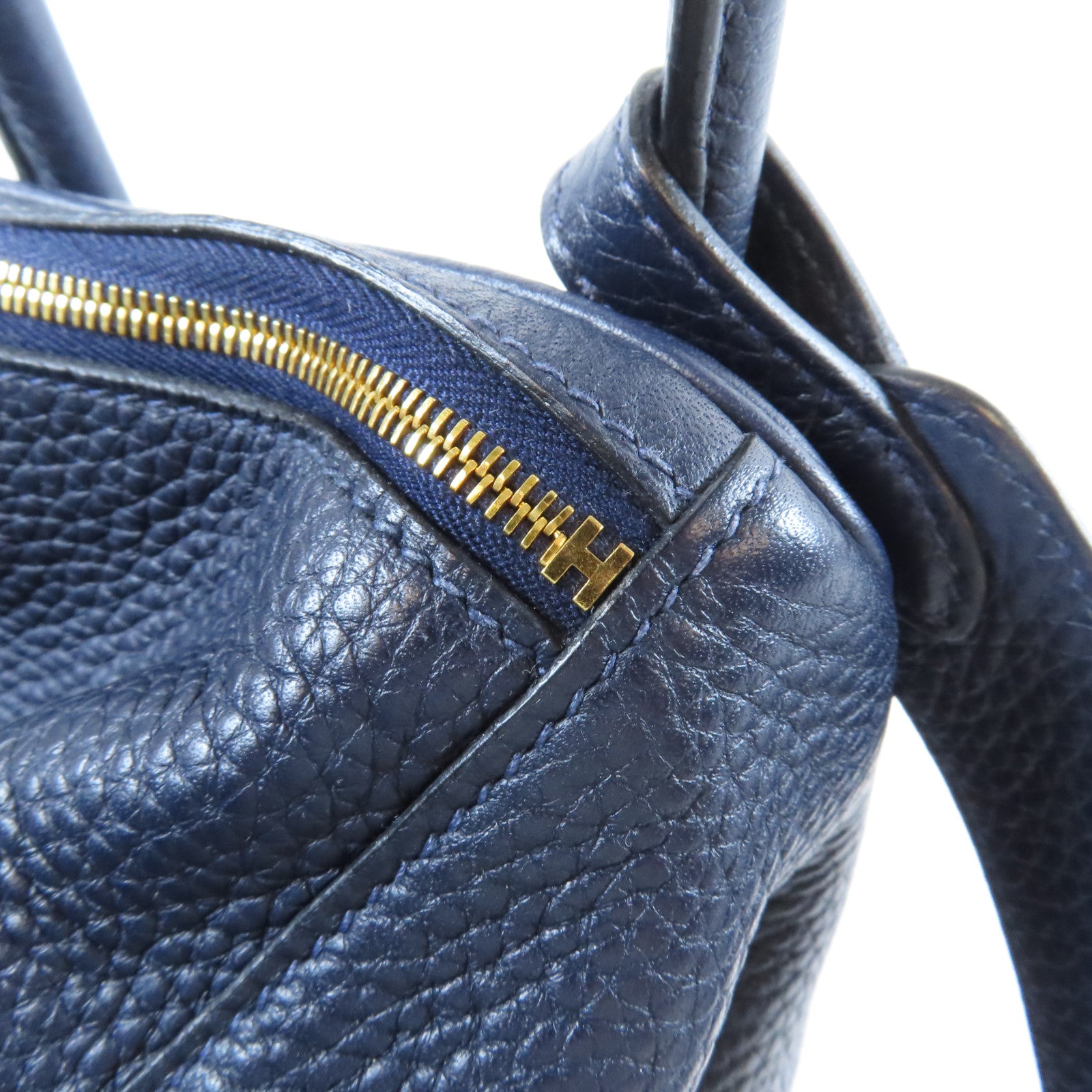 HERMES Clemence皮革Lindy 26金扣手挽肩背兩用袋Bleu Nuit午夜藍色