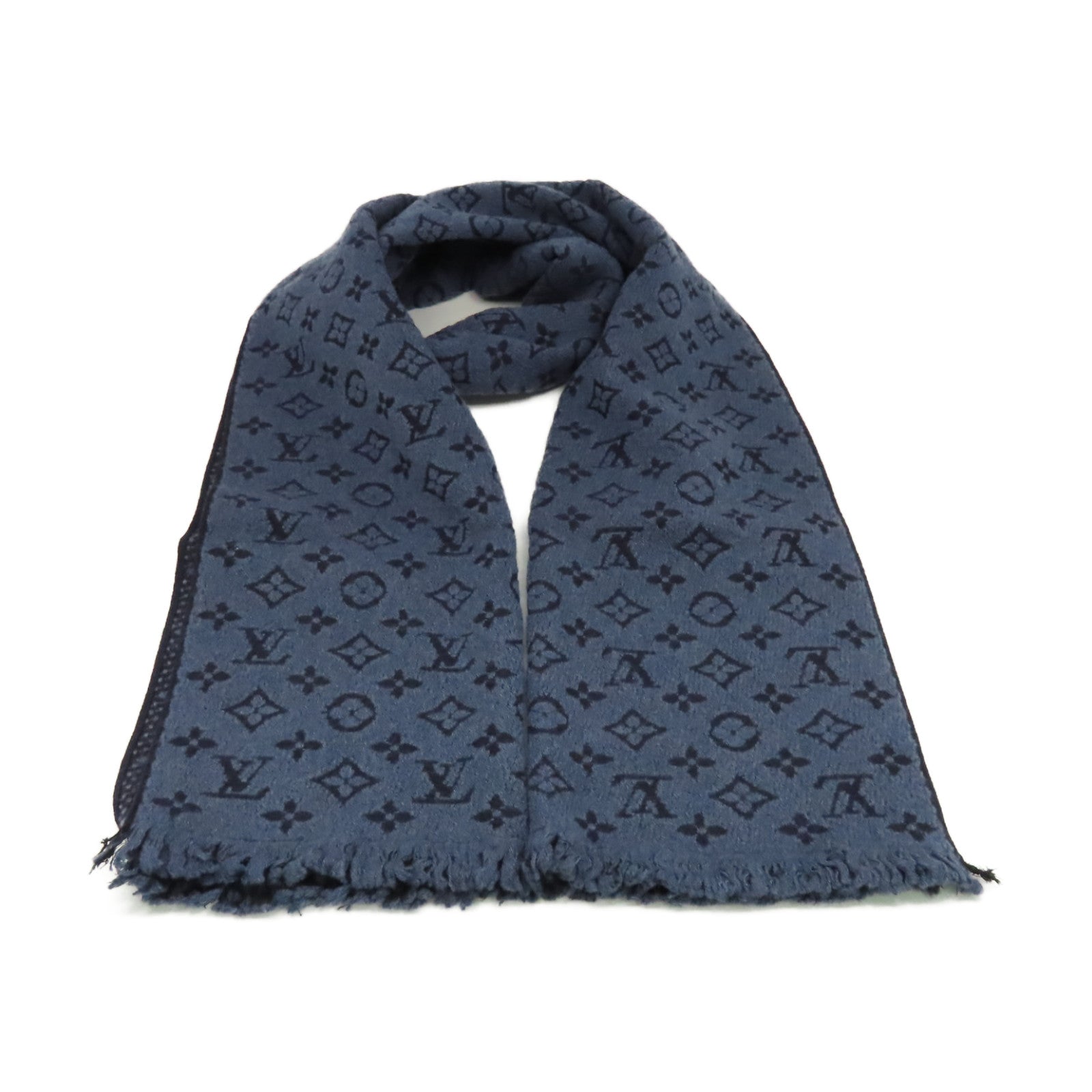 LOUIS VUITTON 羊毛Scarf圍巾寶藍色/黑色