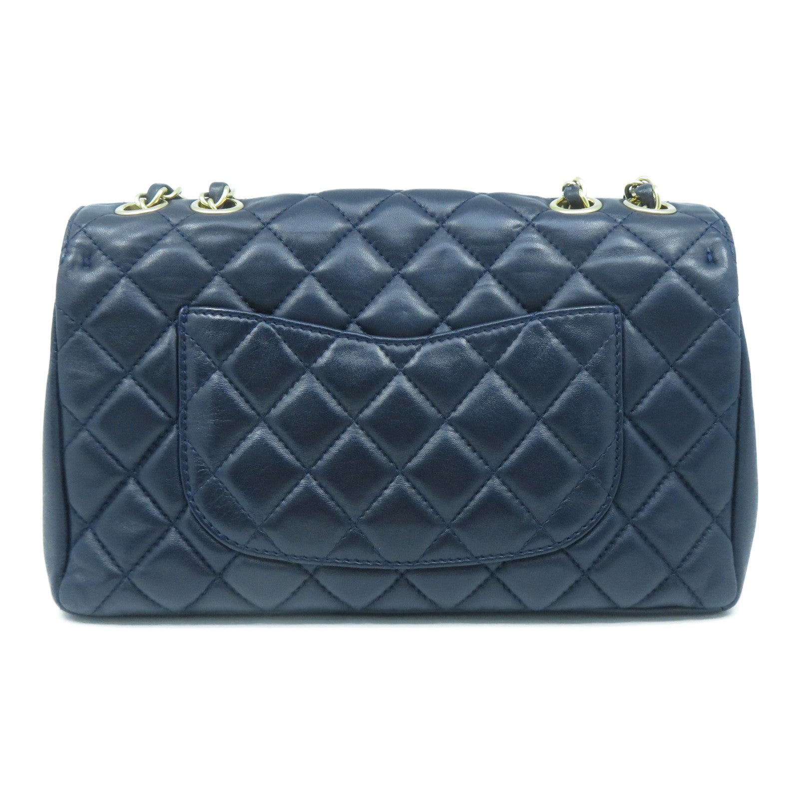 CHANEL 菱格羊皮皮革Chain Shoulder Bag金扣鏈帶肩背袋深藍色