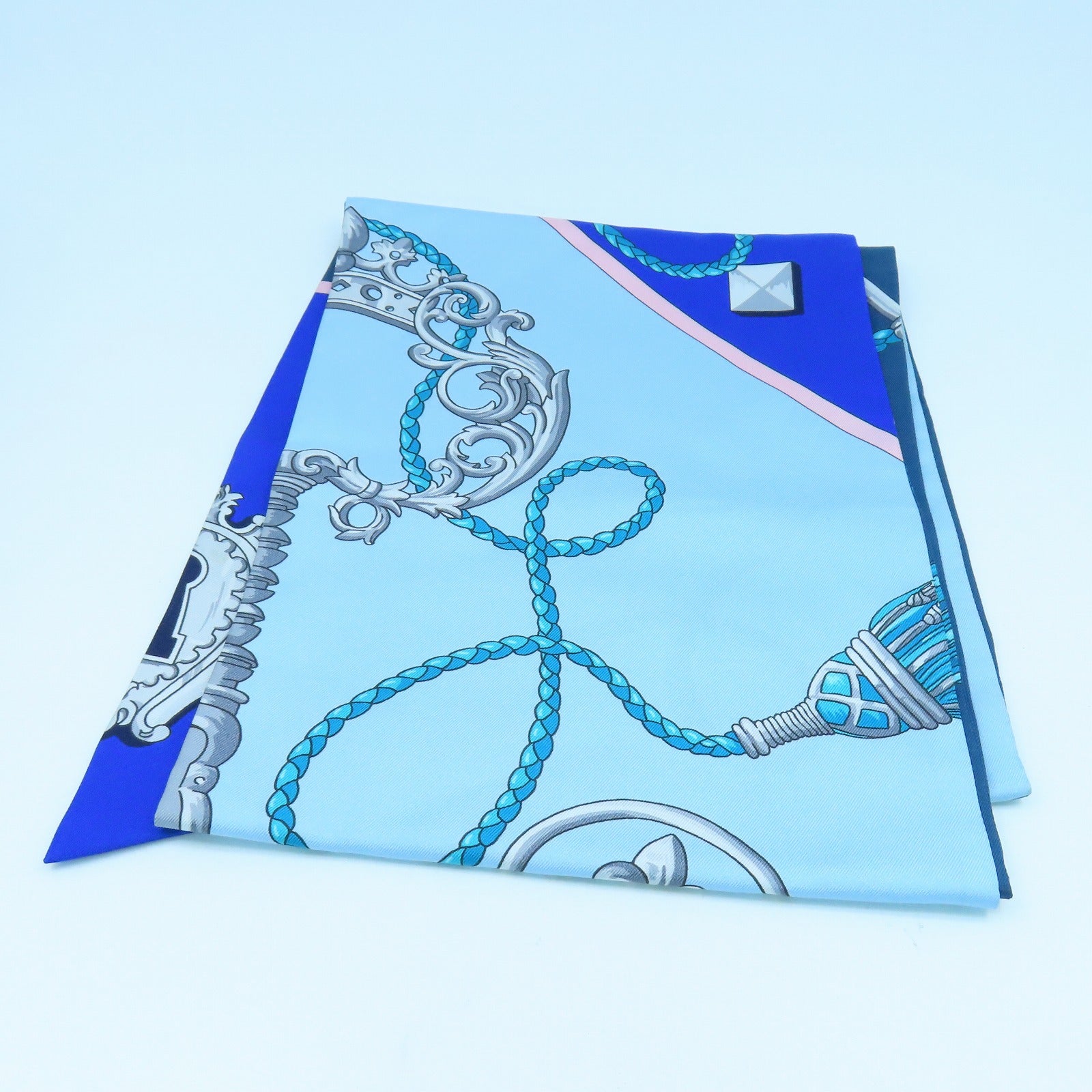 HERMES 絲質Twilly絲巾藍色