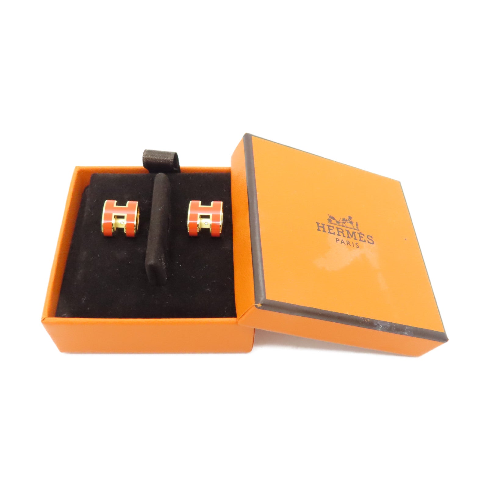 HERMES Metal Earrings PoP Gold Buckle Earrings Orange
