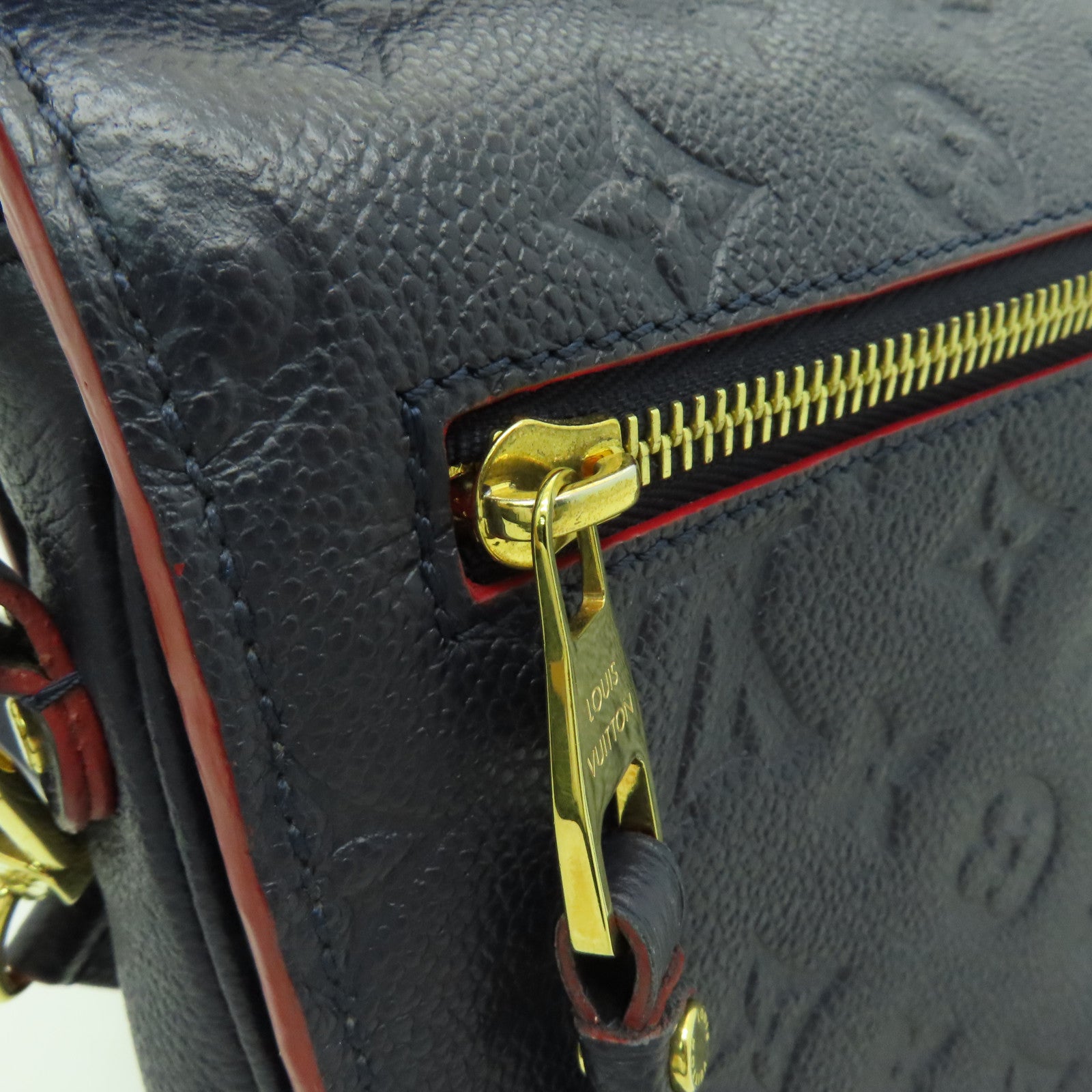 LOUIS VUITTON Monogram Empreinte Pochette Metis金扣手挽肩背兩用袋深藍色