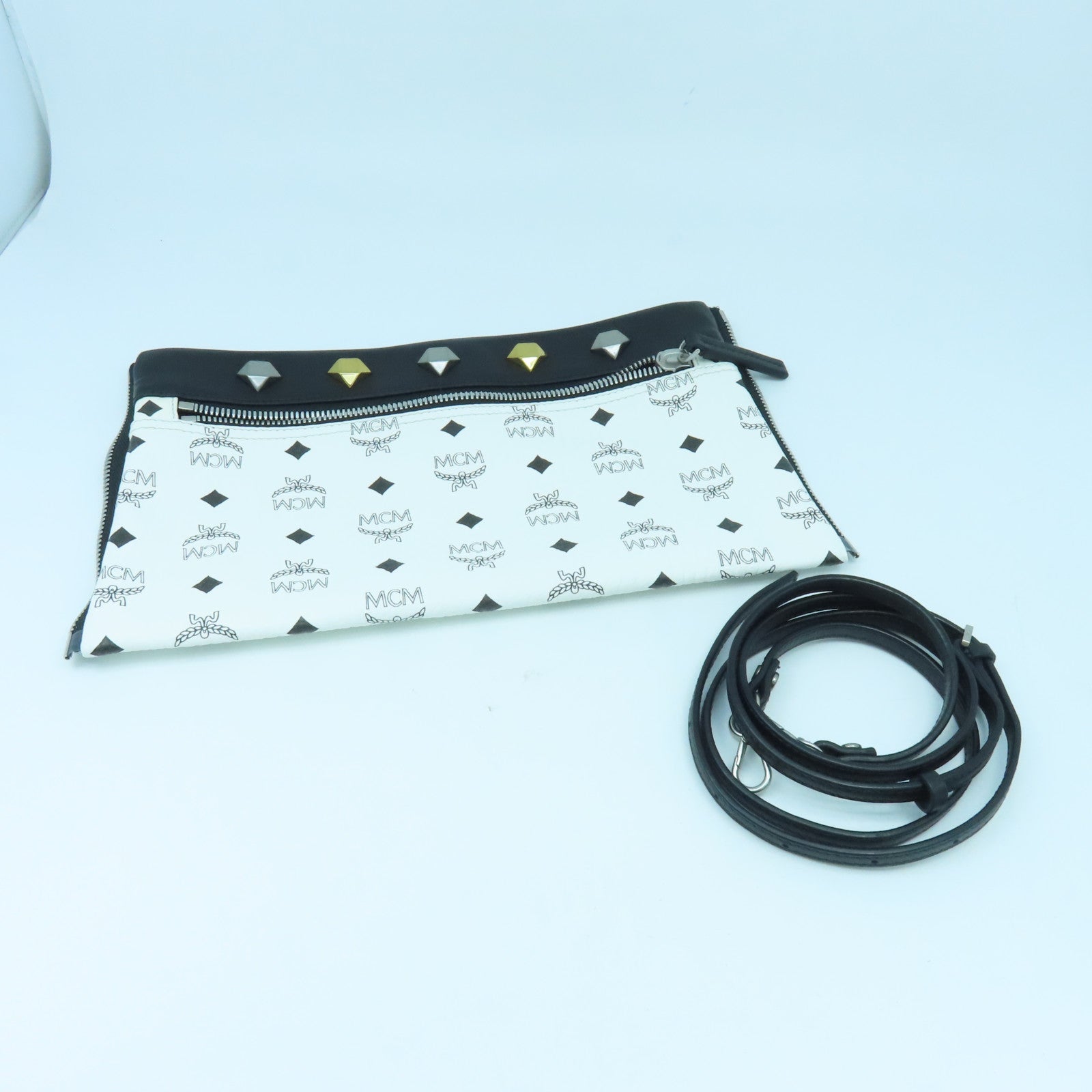 MCM PVC Dual Stark Backpack Silver Buckle Backpack White