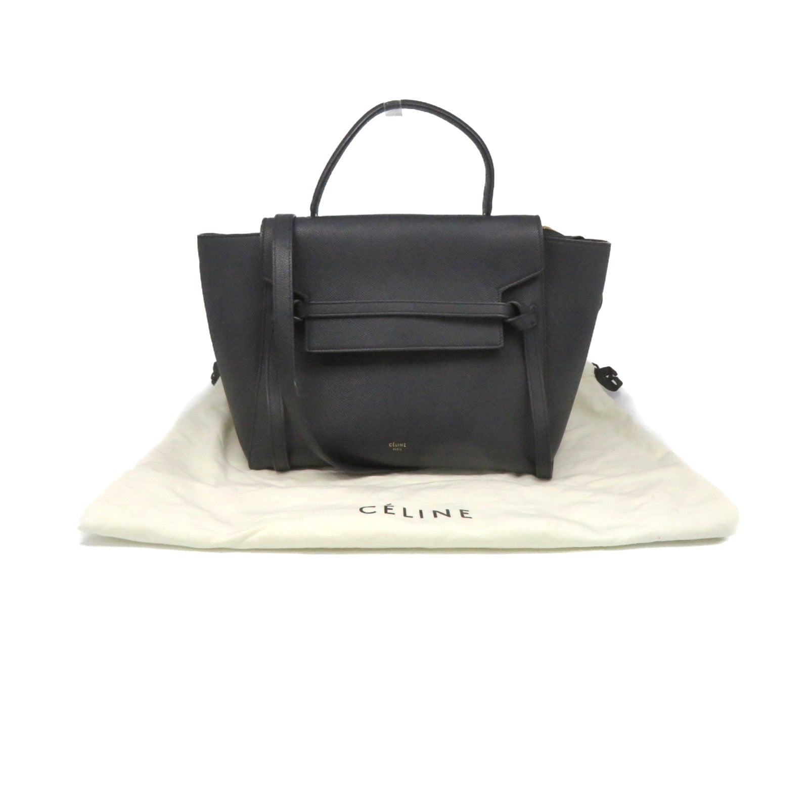 CELINE Cowhide Leather Mini Belt 2Way Shoulder Bag Handle Shoulder Bag Black