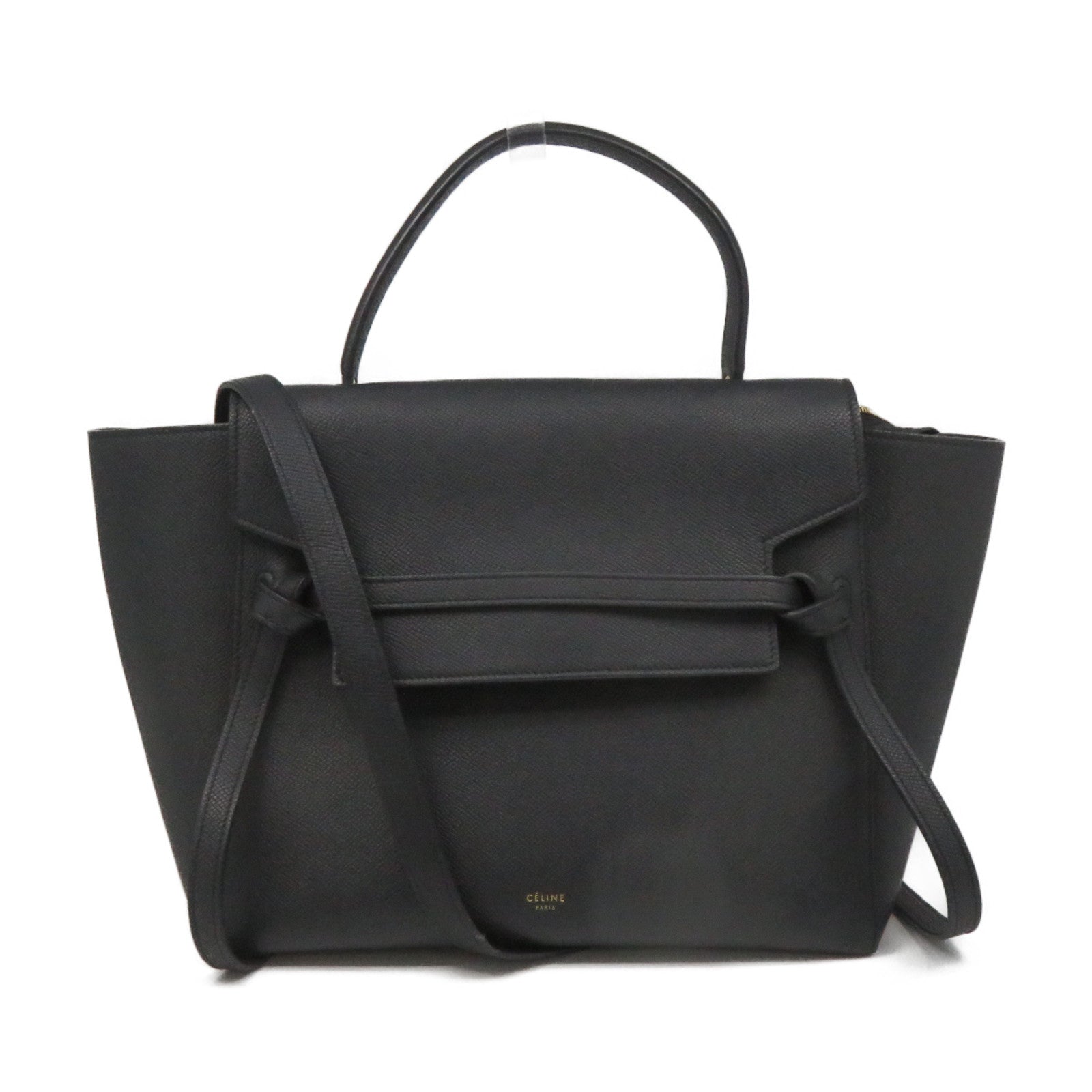 CELINE Cowhide Leather Mini Belt 2Way Shoulder Bag Handle Shoulder Bag Black