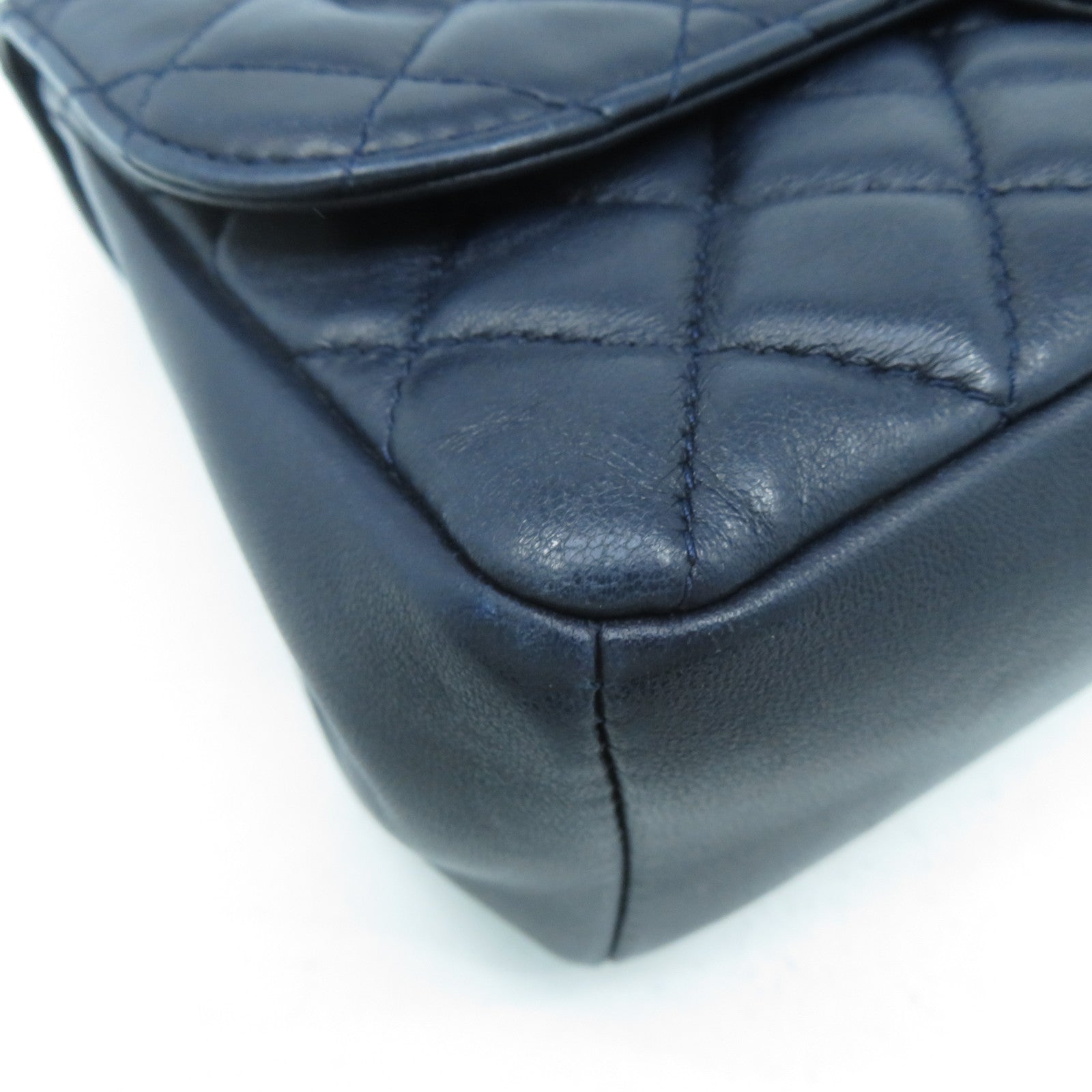 CHANEL 菱格羊皮皮革Chain Shoulder Bag金扣鏈帶肩背袋深藍色
