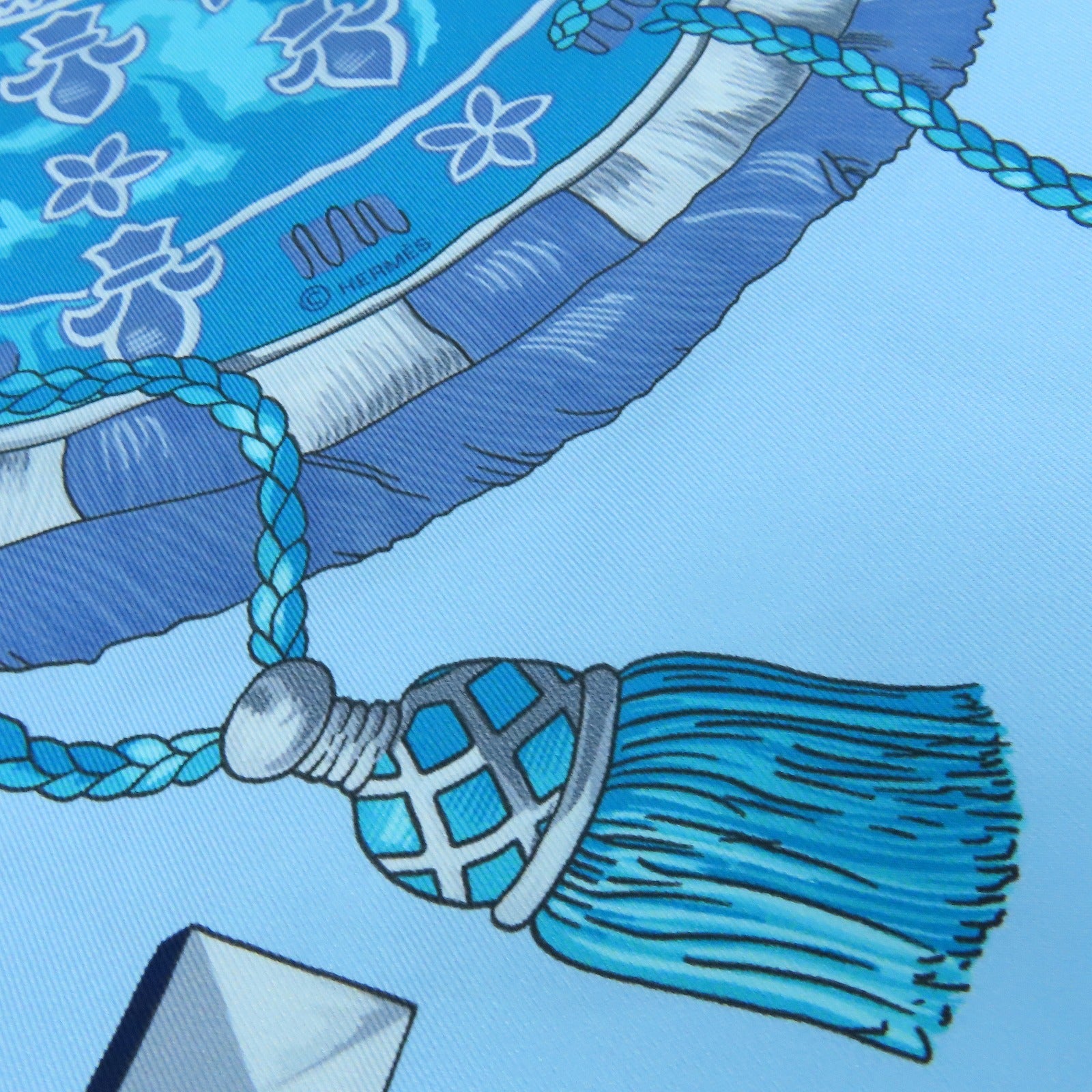 HERMES 絲質Twilly絲巾藍色