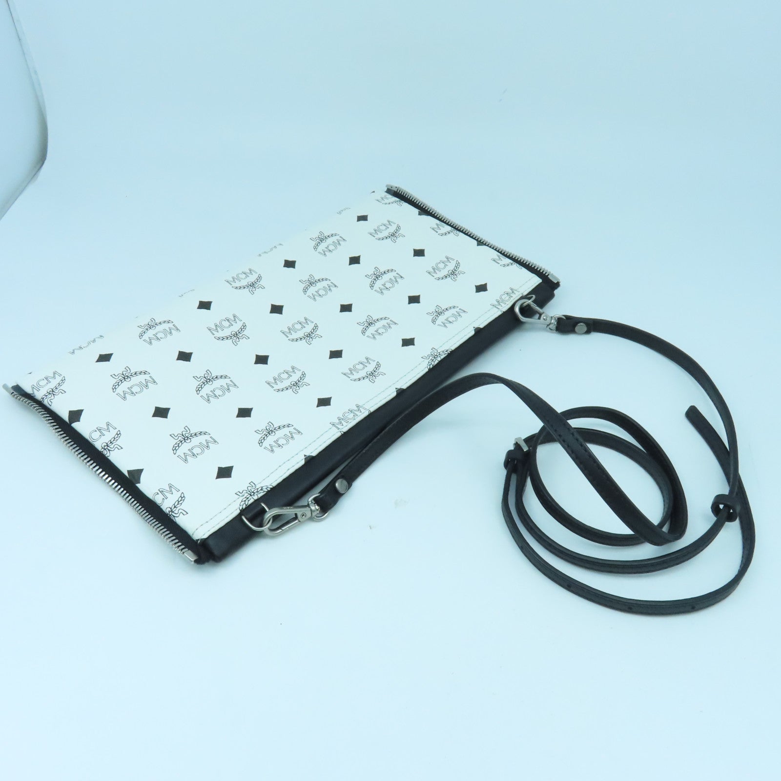 MCM PVC Dual Stark Backpack Silver Buckle Backpack White