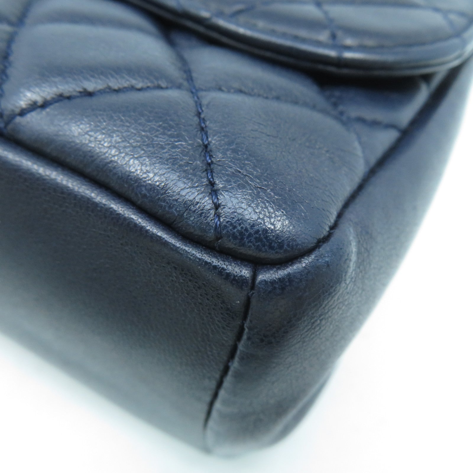 CHANEL 菱格羊皮皮革Chain Shoulder Bag金扣鏈帶肩背袋深藍色