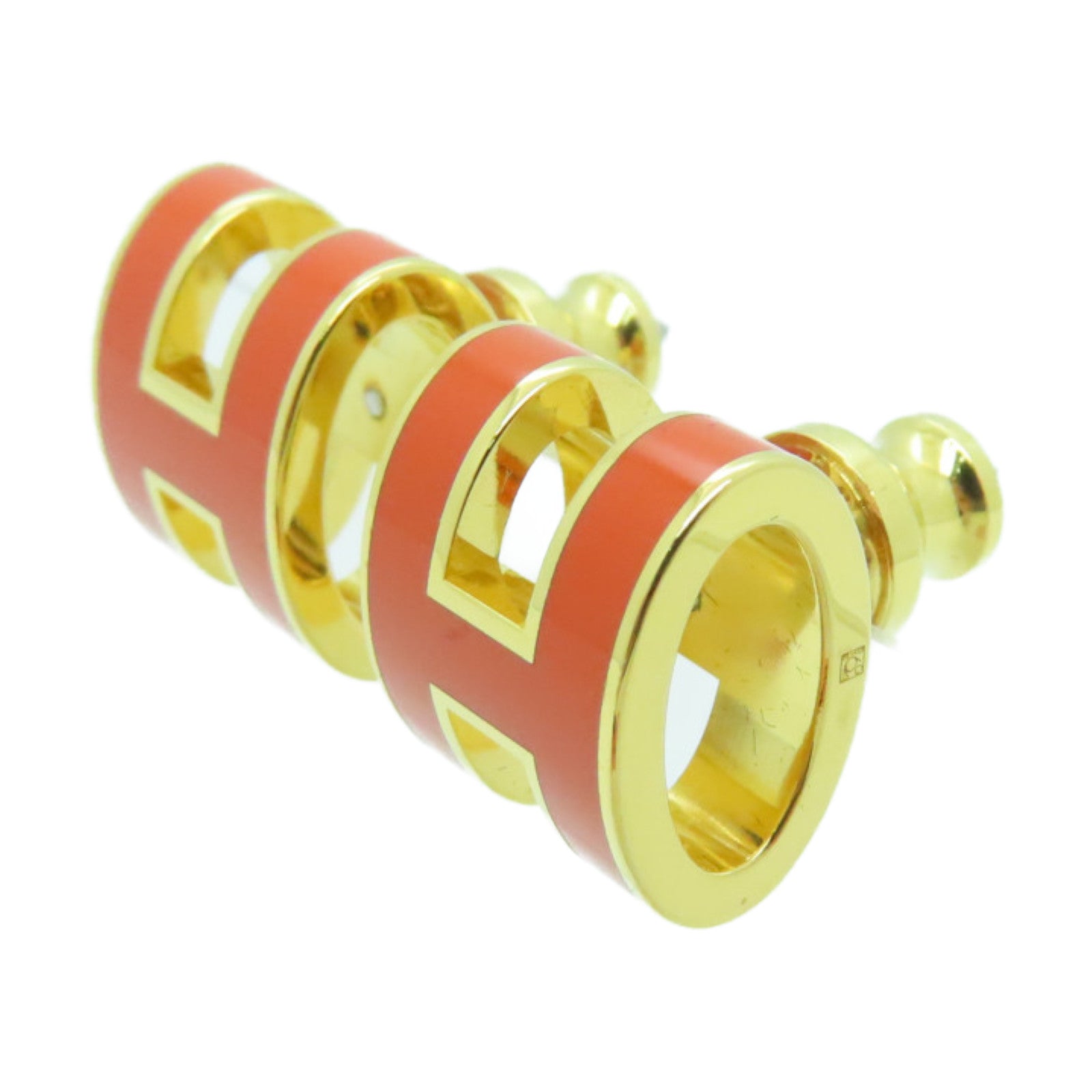 HERMES Metal Earrings PoP Gold Buckle Earrings Orange