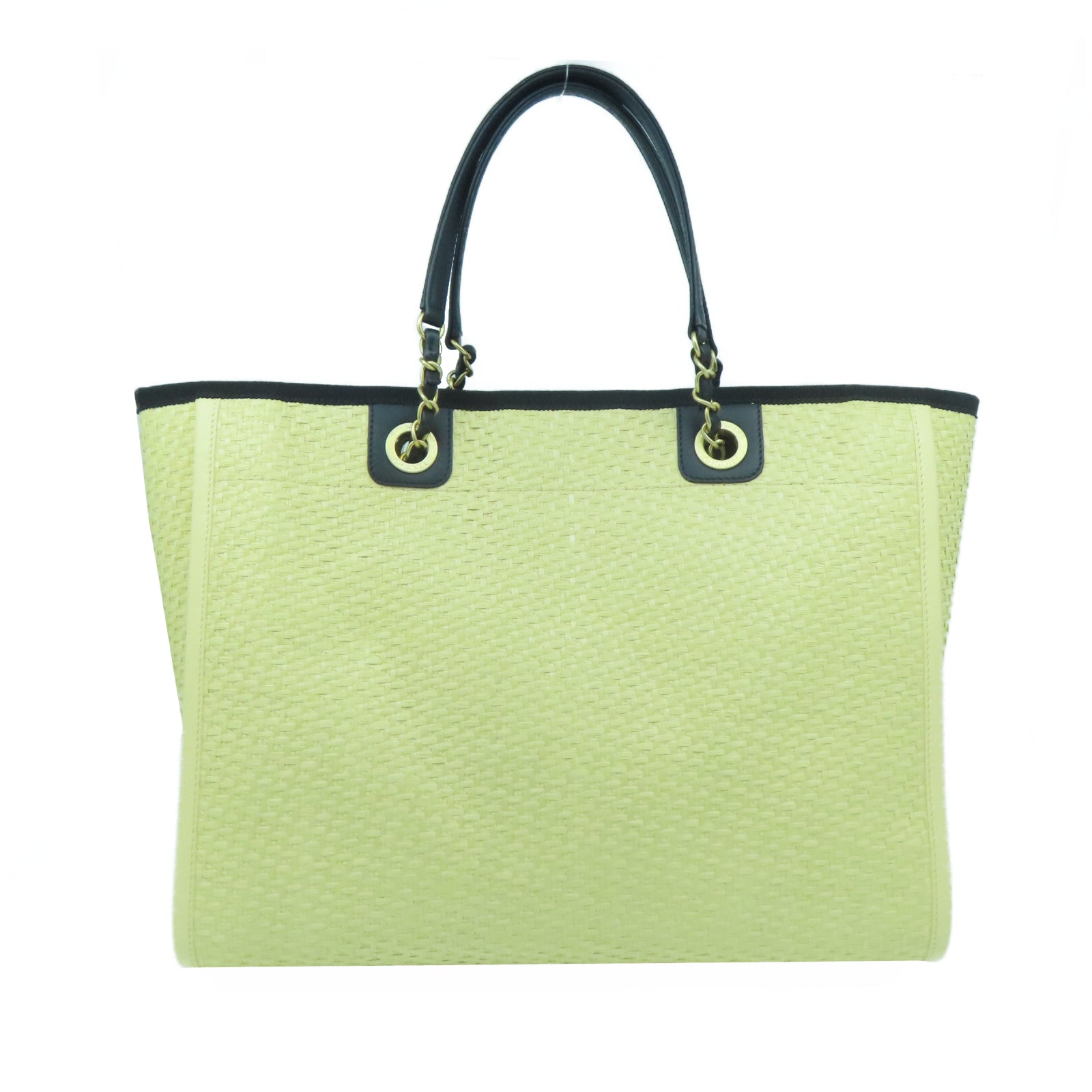 CHANEL 藤料Deauville Tote金扣手挽袋黑色/淺褐色