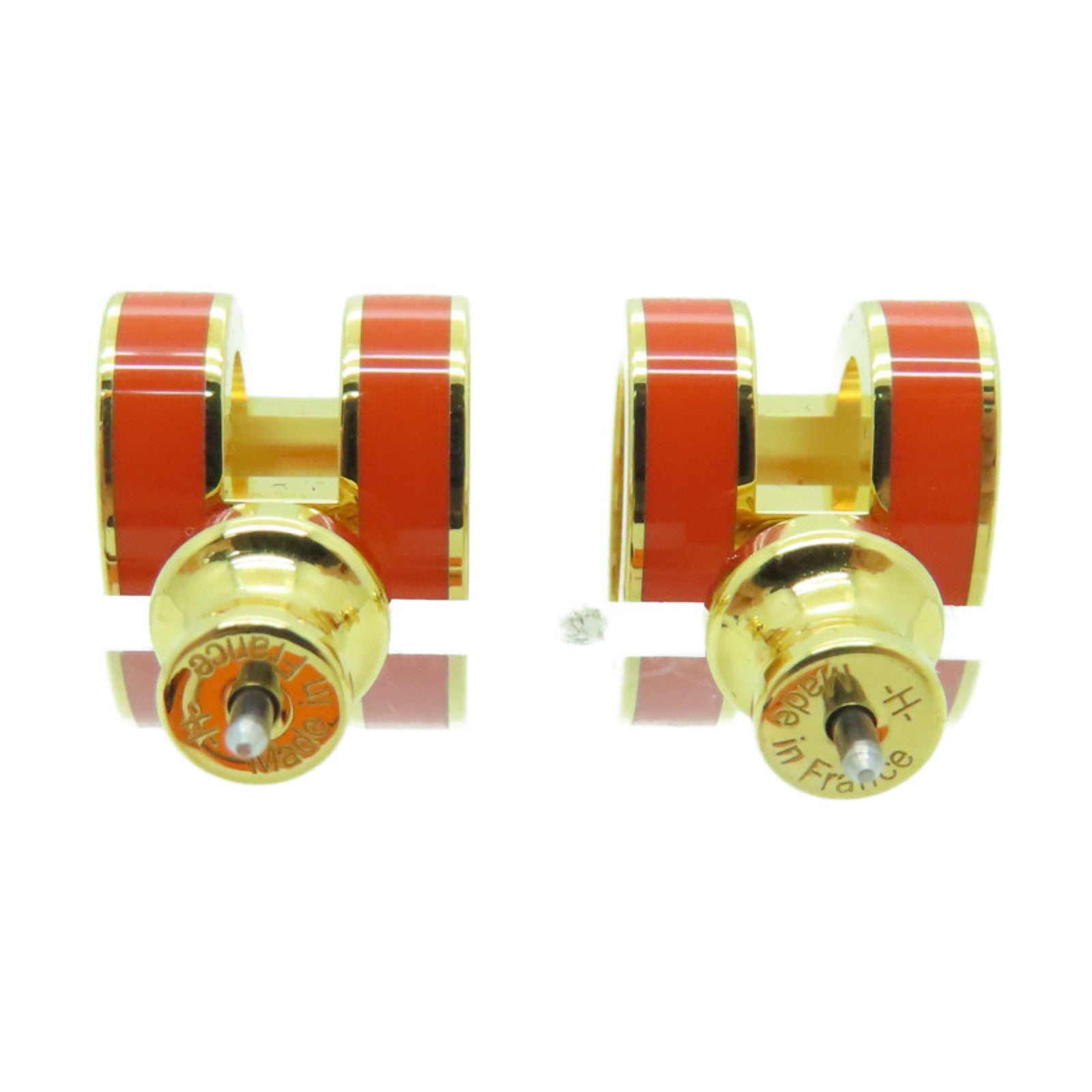 HERMES Metal Earrings PoP Gold Buckle Earrings Orange