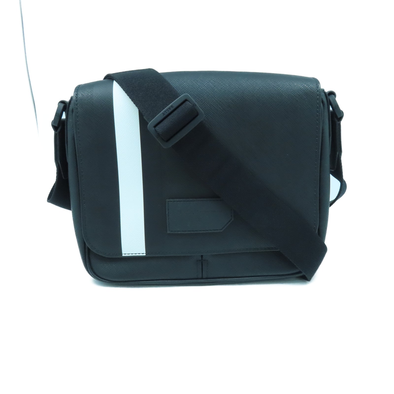 BALLY Cowhide Leather Messenger Bag Black Buckle Shoulder Bag Black