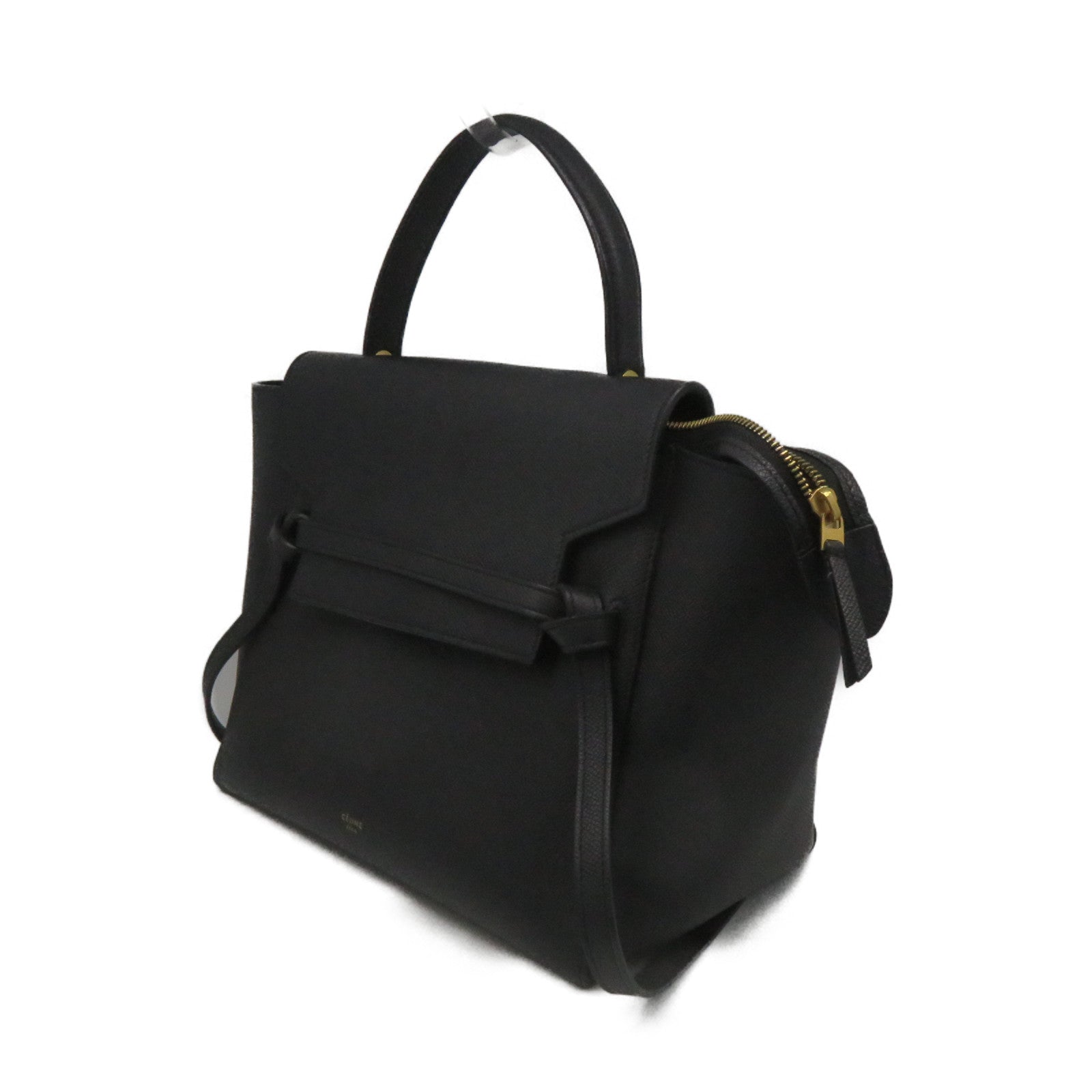 CELINE Cowhide Leather Mini Belt 2Way Shoulder Bag Handle Shoulder Bag Black