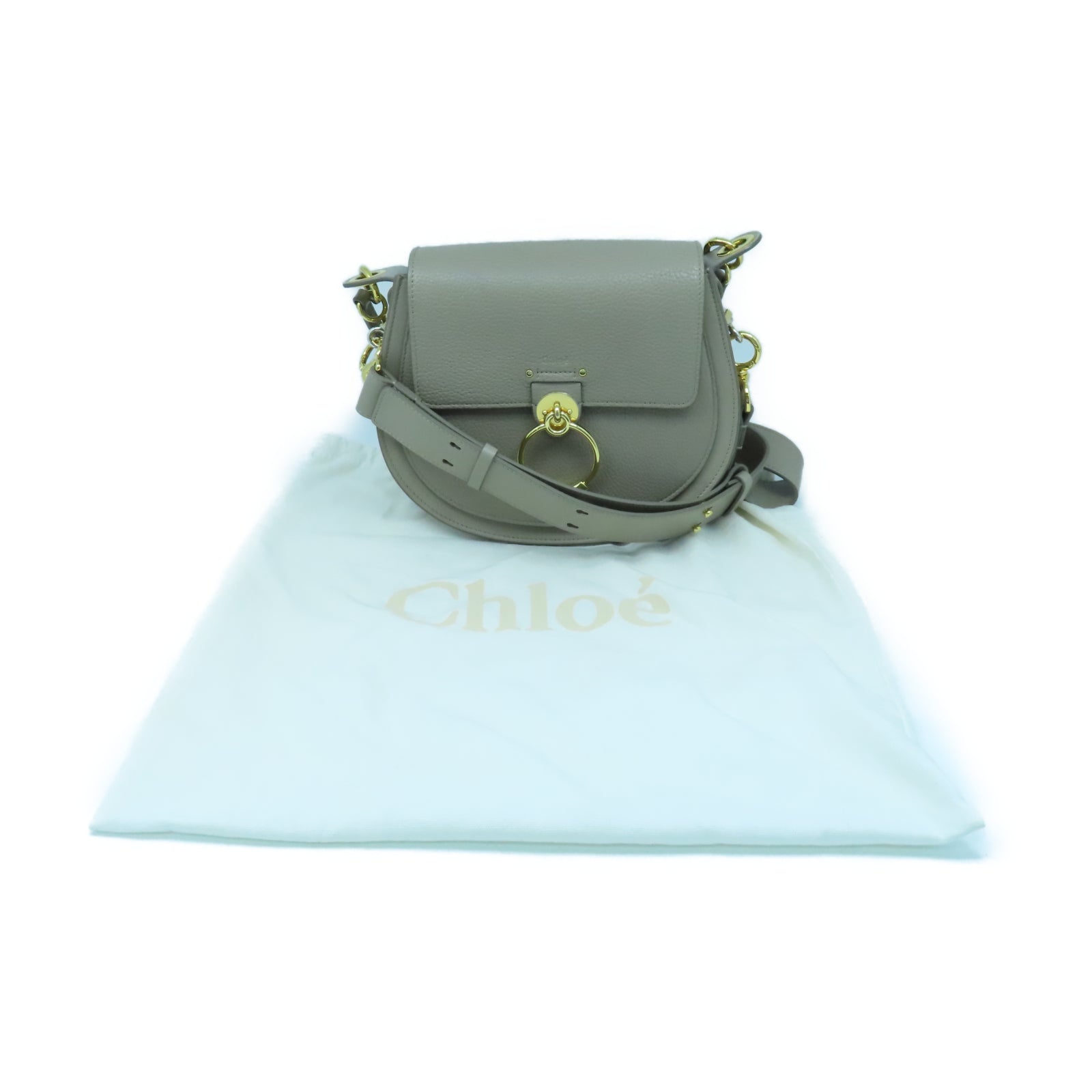 Chloe 牛皮皮革Tess Small Bag金扣肩背袋灰色