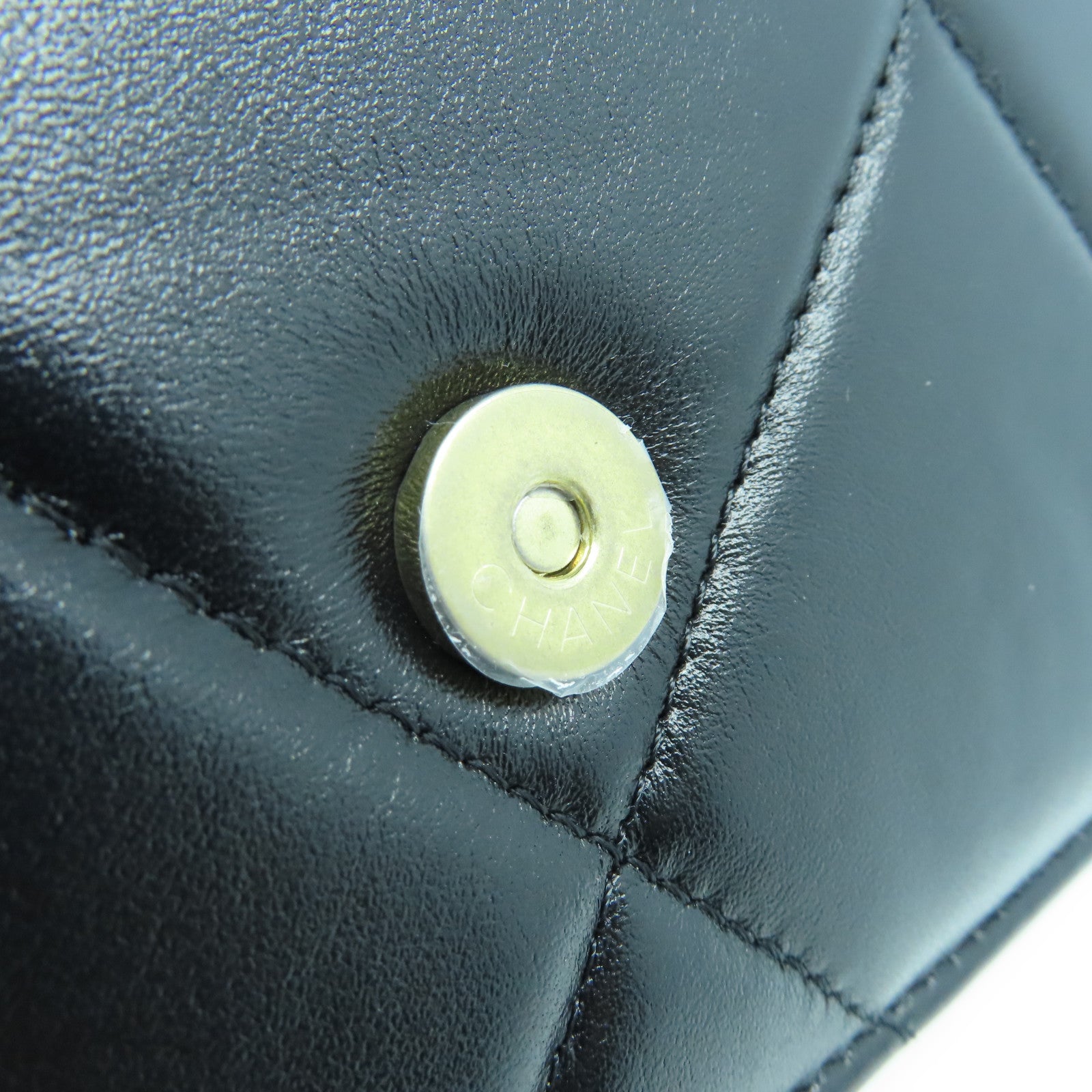 CHANEL 菱格羊皮皮革Chain Shoulder Bag金扣/銀扣鏈帶肩背袋黑色
