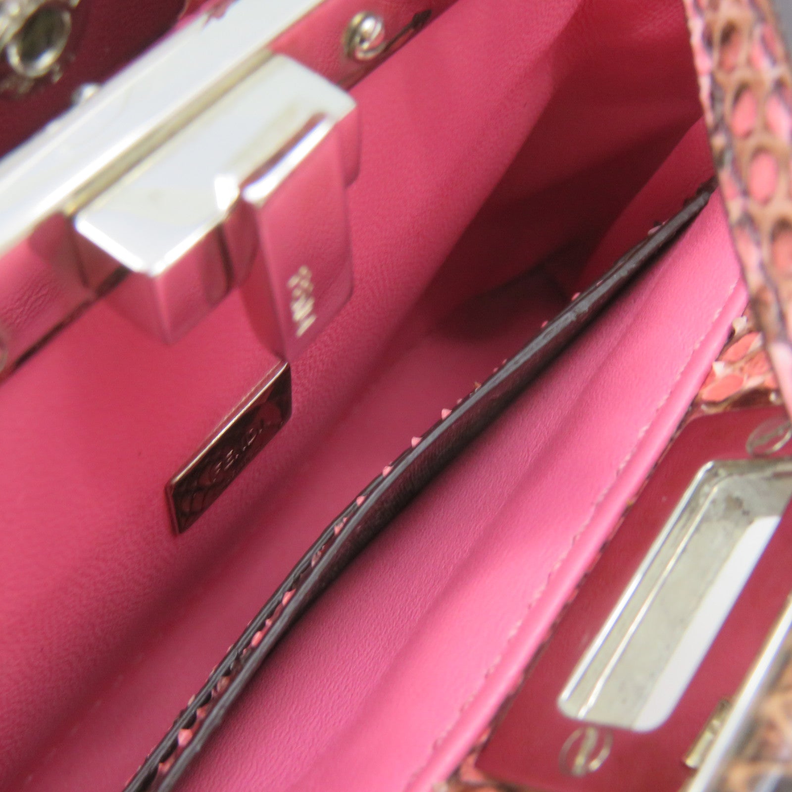 FENDI 蛇皮皮革Micro Peekaboo 2 way Shoulder Bag手挽肩背兩用袋粉紅色