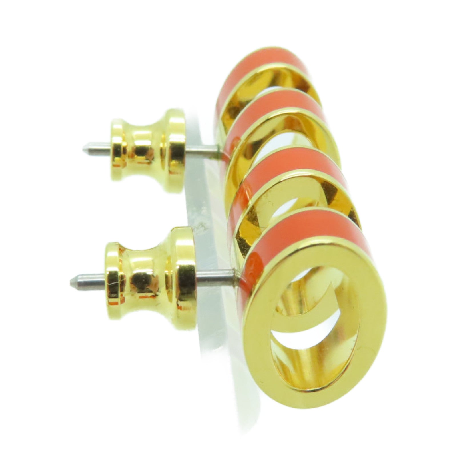 HERMES Metal Earrings PoP Gold Buckle Earrings Orange