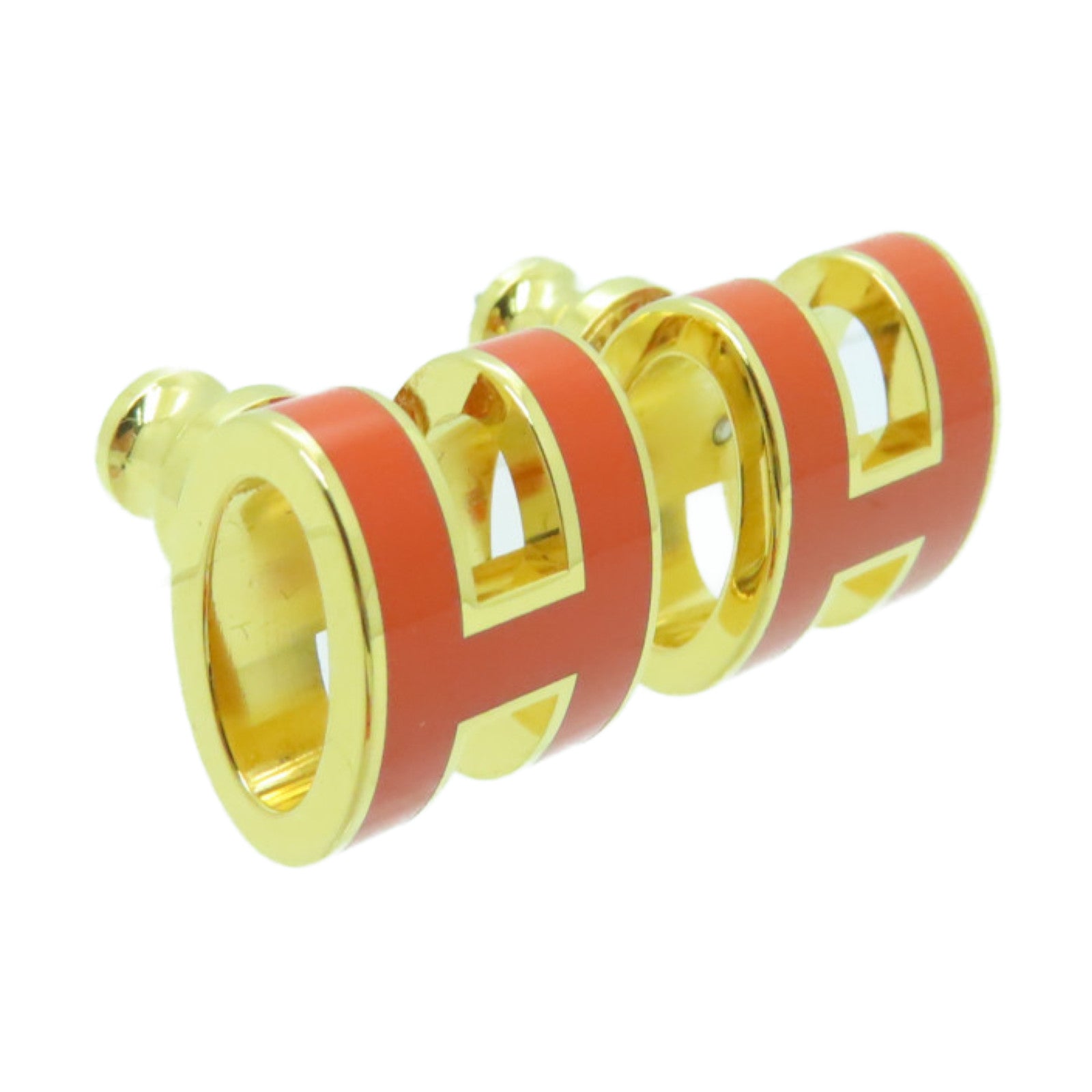 HERMES Metal Earrings PoP Gold Buckle Earrings Orange
