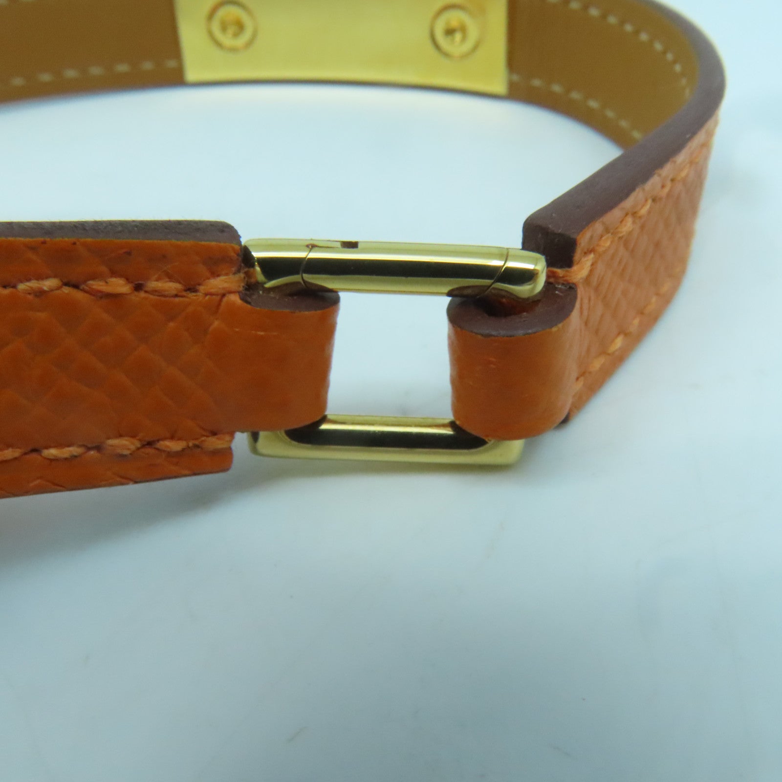 HERMES Epsom皮革Rivale Double Tour Bracelet金扣手链橙色#14.8cm