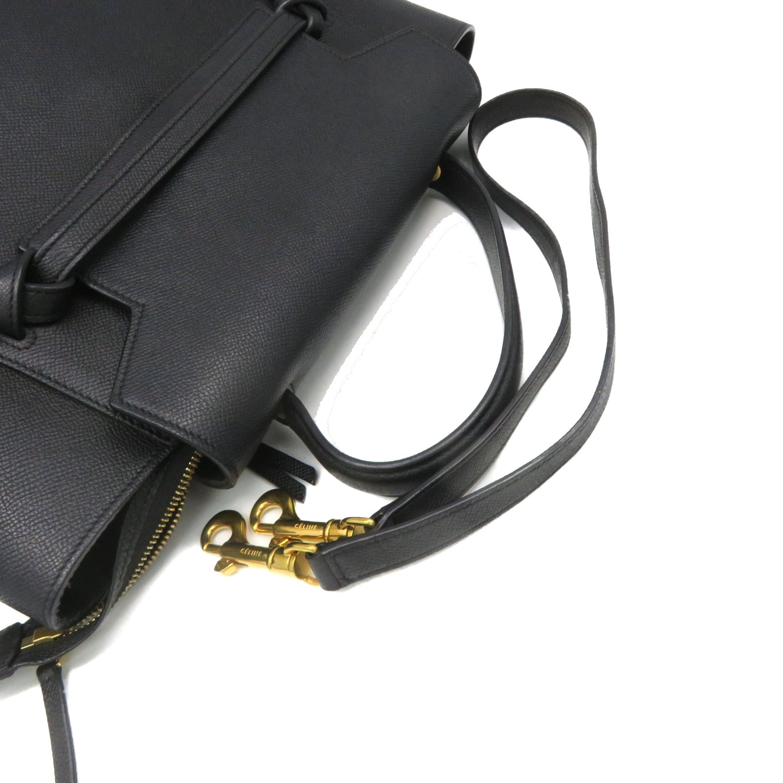 CELINE Cowhide Leather Mini Belt 2Way Shoulder Bag Handle Shoulder Bag Black