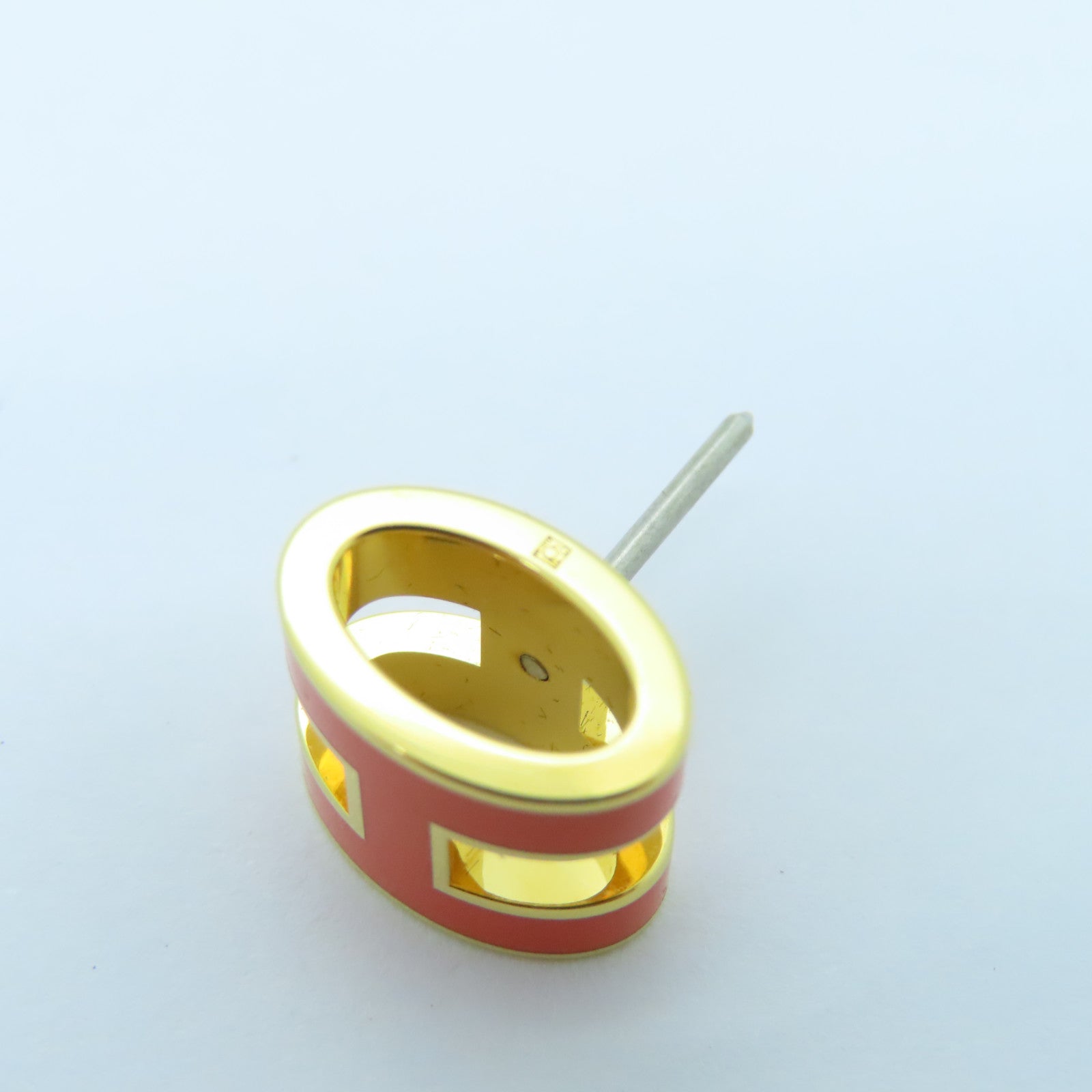 HERMES Metal Earrings PoP Gold Buckle Earrings Orange