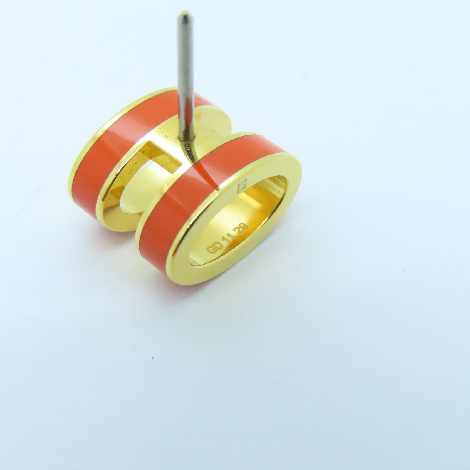 HERMES Metal Earrings PoP Gold Buckle Earrings Orange