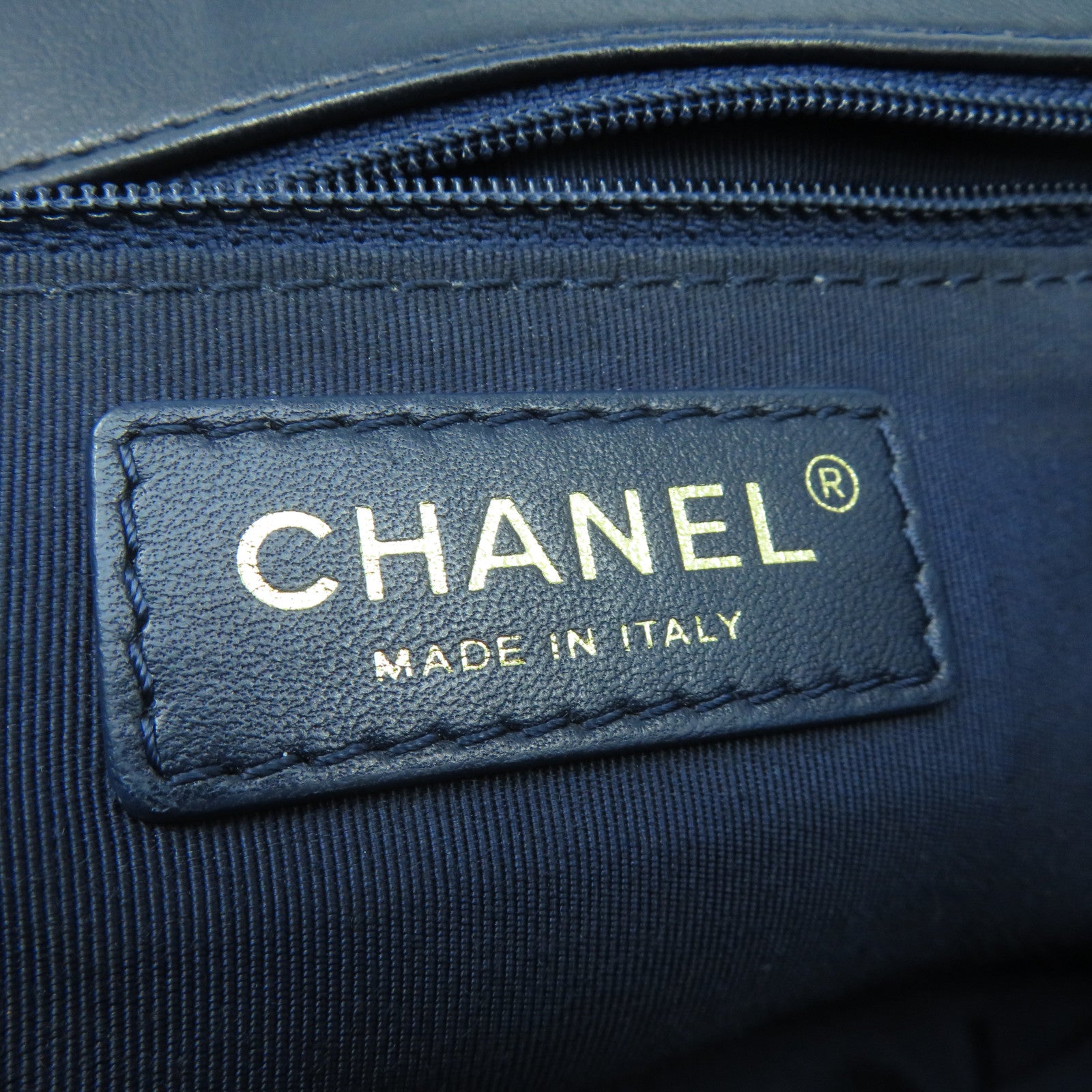 CHANEL 菱格羊皮皮革Chain Shoulder Bag金扣鏈帶肩背袋深藍色