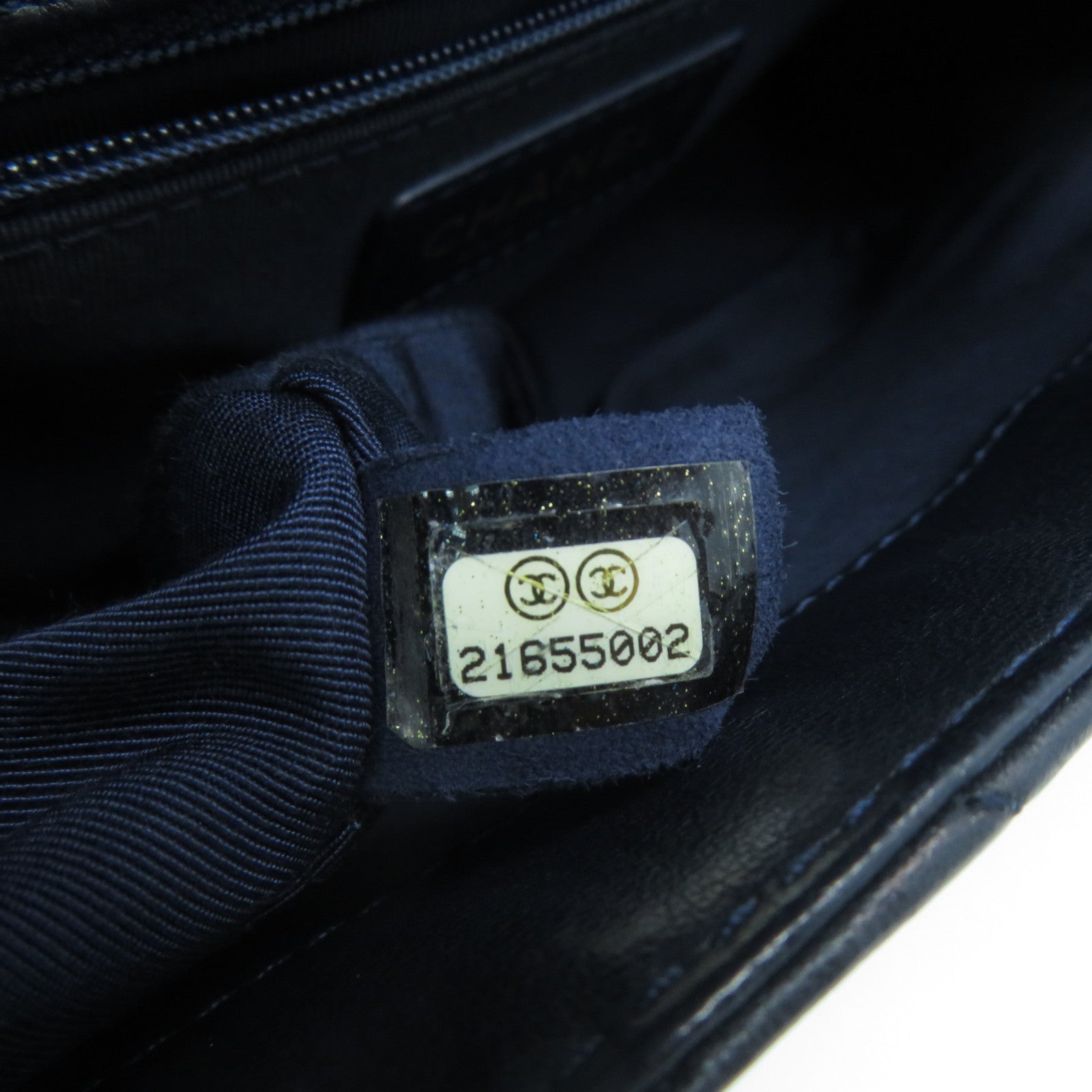 CHANEL 菱格羊皮皮革Chain Shoulder Bag金扣鏈帶肩背袋深藍色