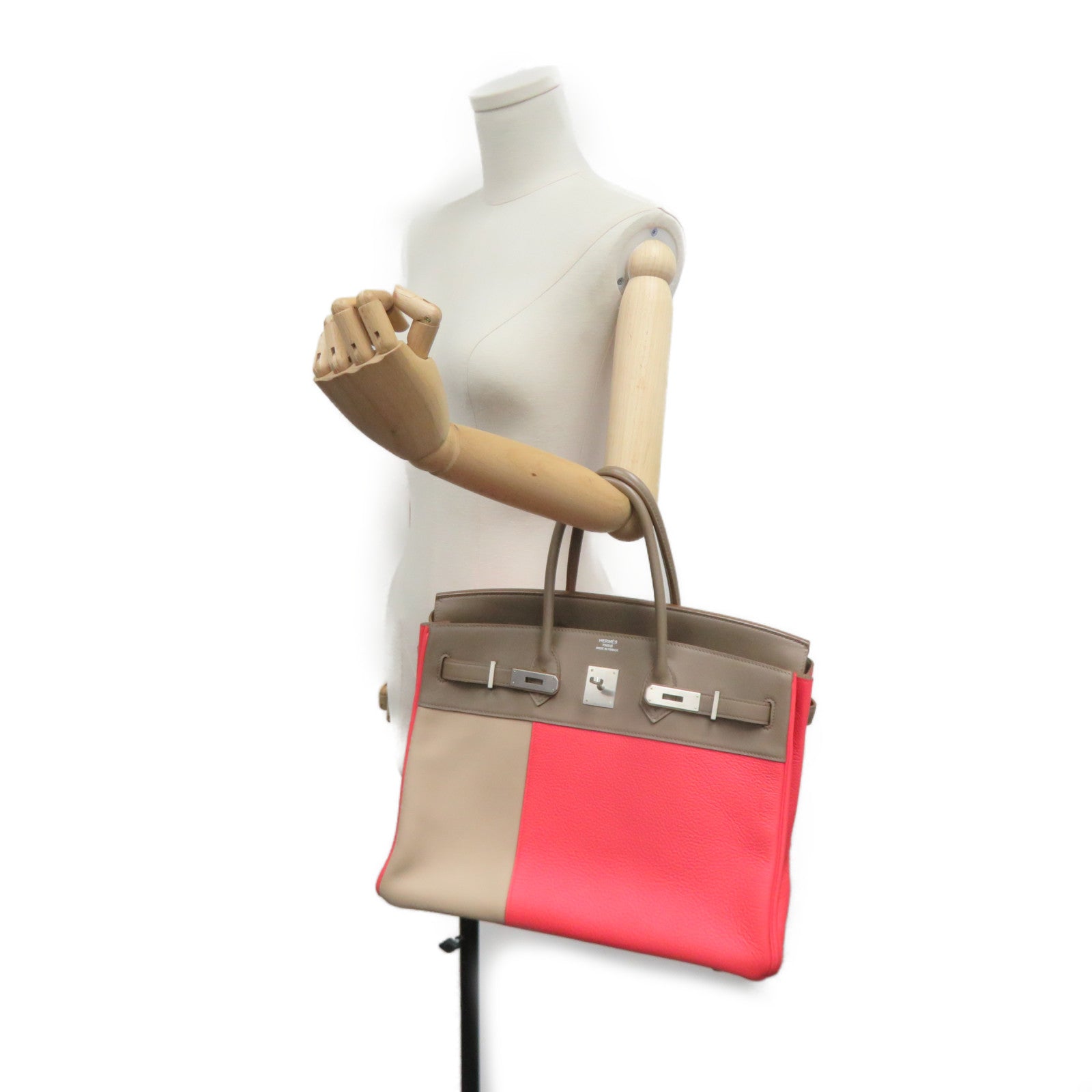 HERMES 【激减优惠】Swift皮革银扣Birkin 35 Hand Bag手挽袋啡色/粉红色